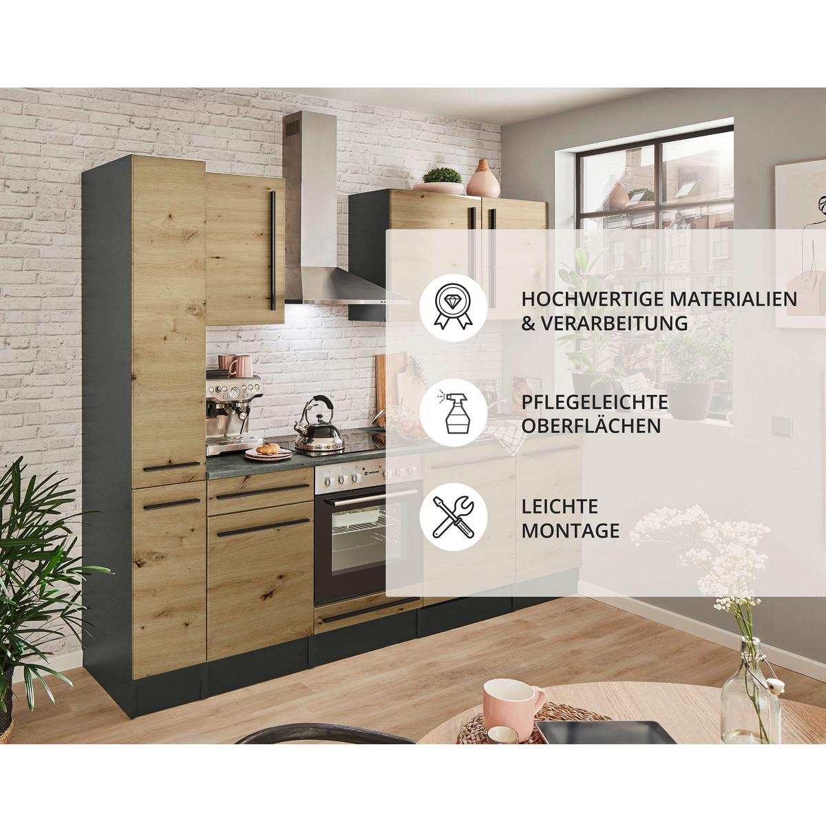 Küchenblock Jazz mit Geräten ca.250cm Eiche/Anthrazit - Anthrazit/Schwarz, LIFESTYLE, Holzwerkstoff/Kunststoff (250cm) - P & B