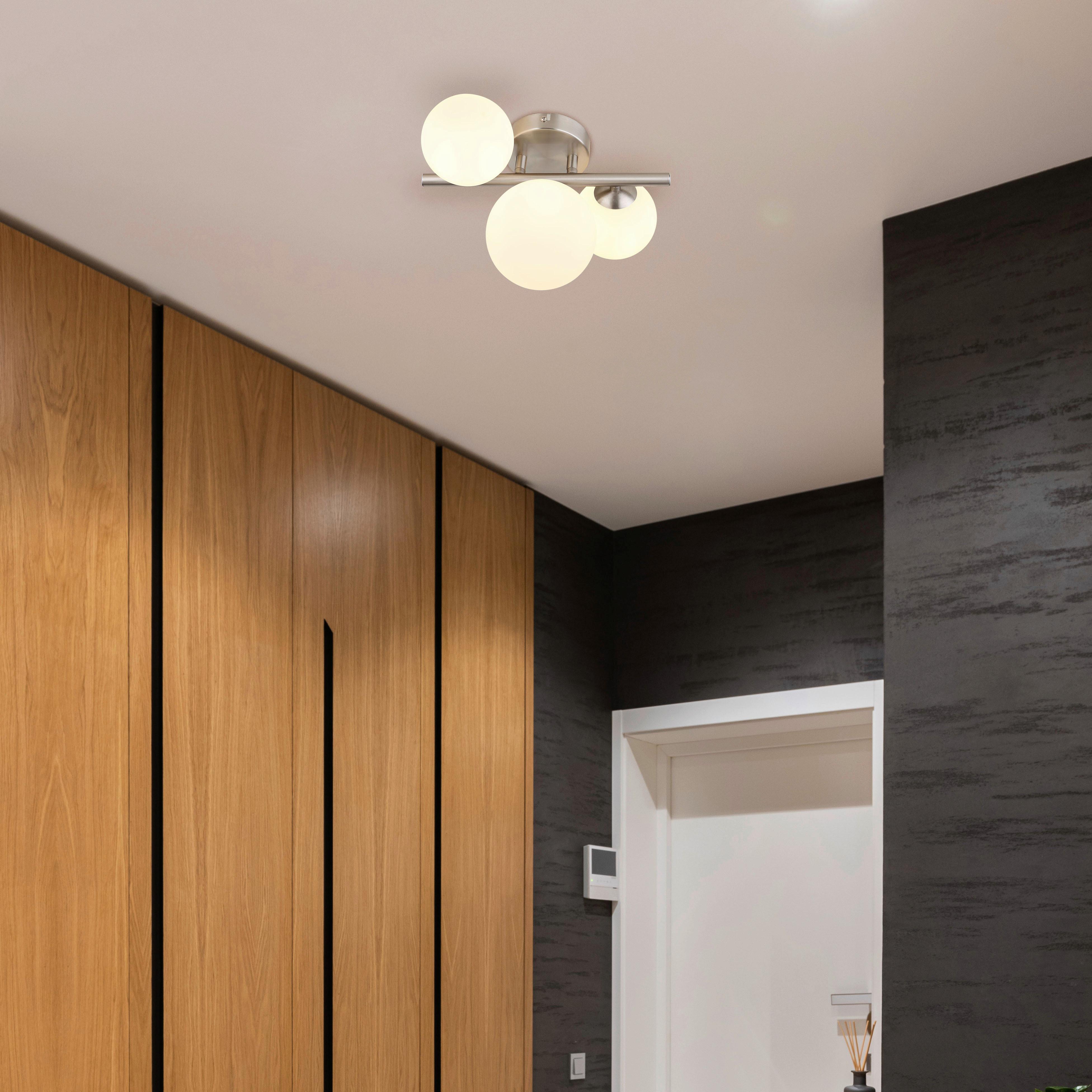 LED-Deckenleuchte Riha Opal/Nickelfarben max. 3,5 W - Opal/Nickelfarben, KONVENTIONELL, Glas/Metall (28,5/23,5/20,5cm) - Globo