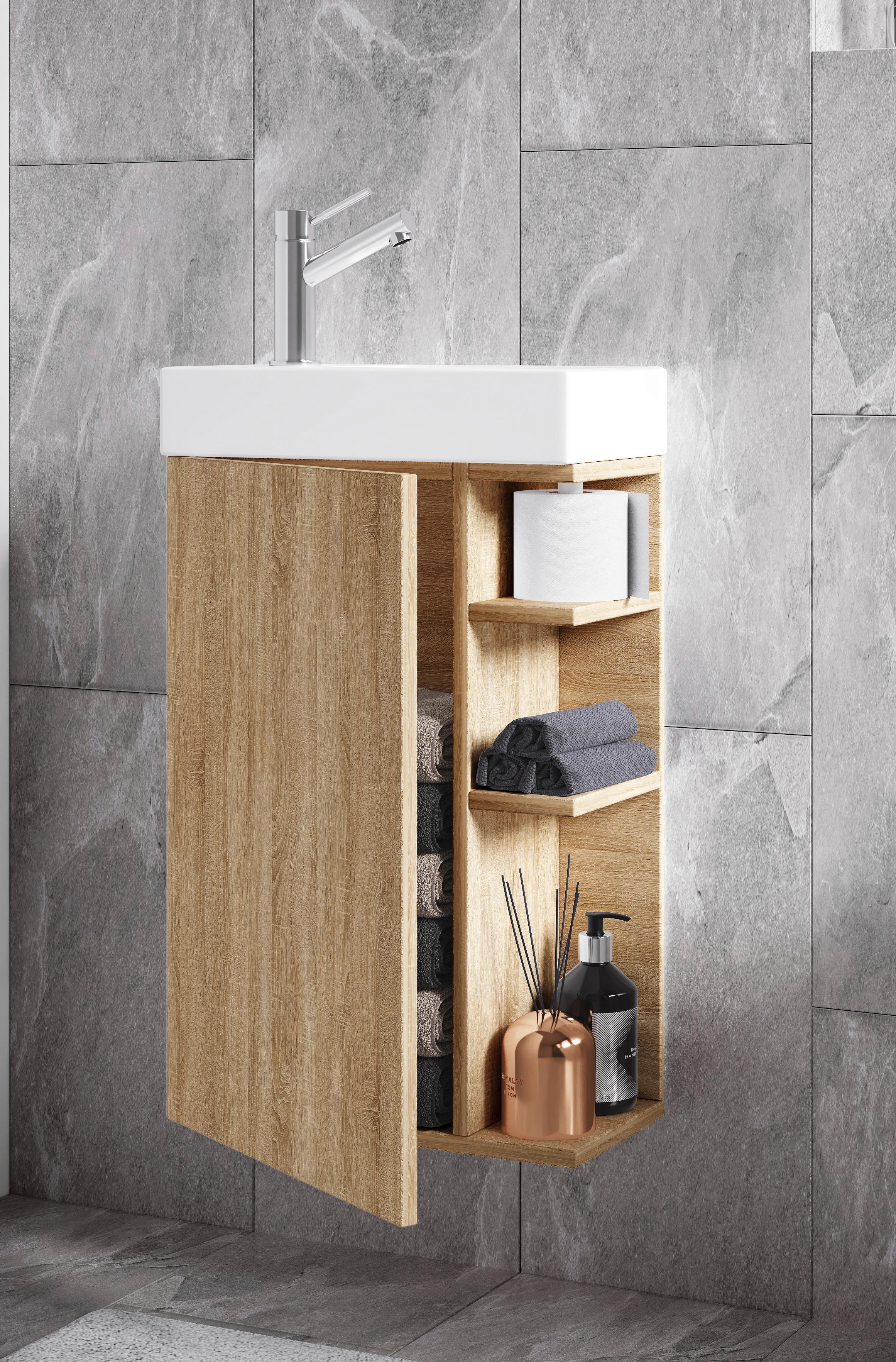 WASCHTISCHKOMBI LUMIA - Weiss/Sonoma Eiche, Modern, Keramik/Holzwerkstoff (40cm) - MID.YOU