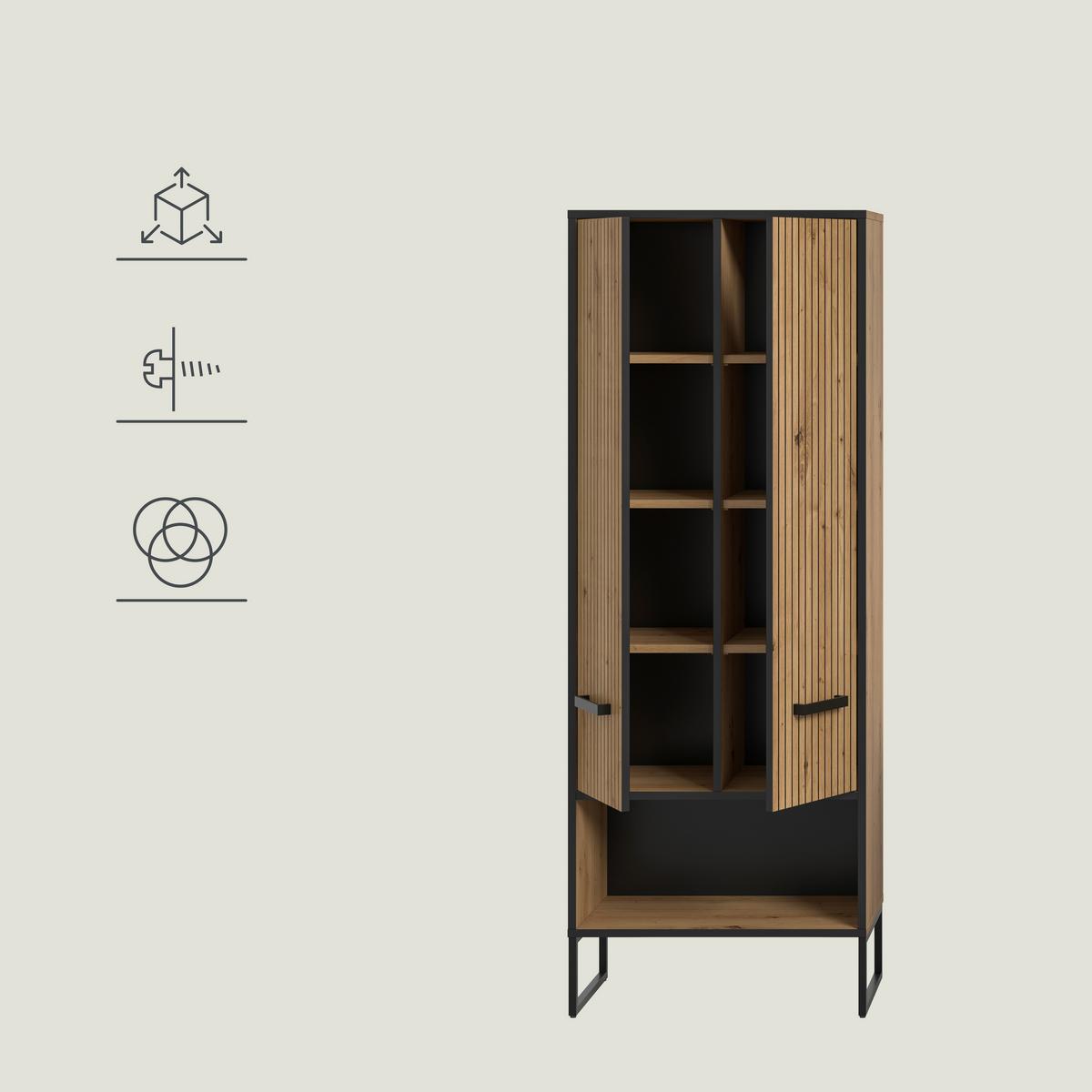 Hochschrank Bagno Eiche Artisan/Schwarz - Schwarz/Eiche Artisan, Trend, Holzwerkstoff/Kunststoff (59/159/32cm) - MID.YOU
