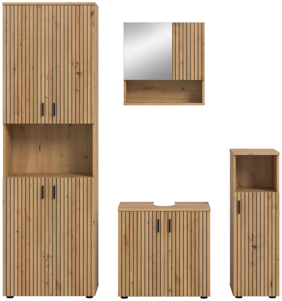 Kopalnica Mone, Barva Hrasta, 4-Delna - črna/hrast artisan, Basics, umetna masa/leseni material (150cm) - MID.YOU