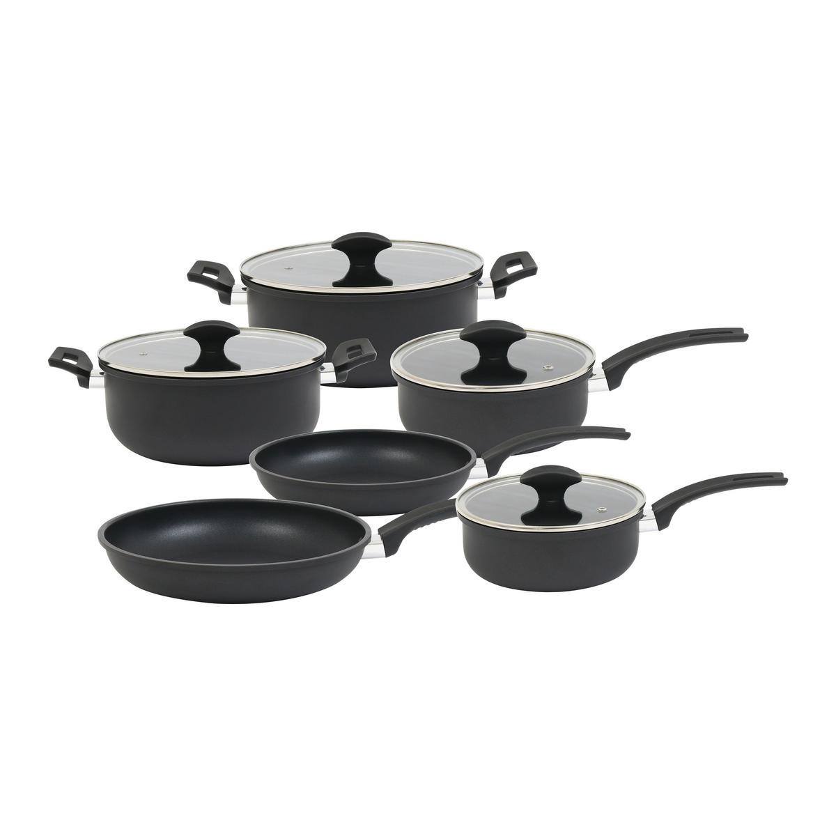 Kochtopfset Steffi 10-teilig - Klar/Schwarz, KONVENTIONELL, Glas/Metall - Mömax