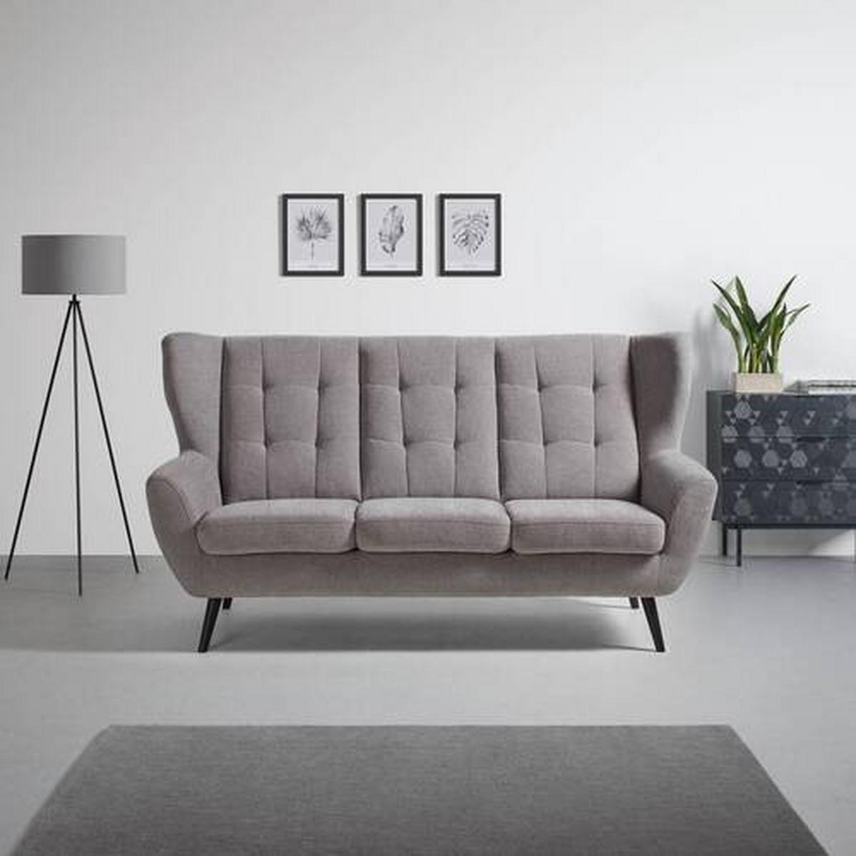 Canapea cu 3 locuri HELSINKI - gri închis/gri, Modern, lemn/textil (193/102/90cm) - Mömax