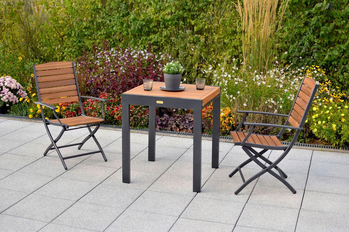 Balkontisch Naturfarben Akazie ausziehbar ca. 65x75x65cm - Graphitfarben/Naturfarben, MODERN, Holz/Metall (65-130/75/65cm) - Gardenson