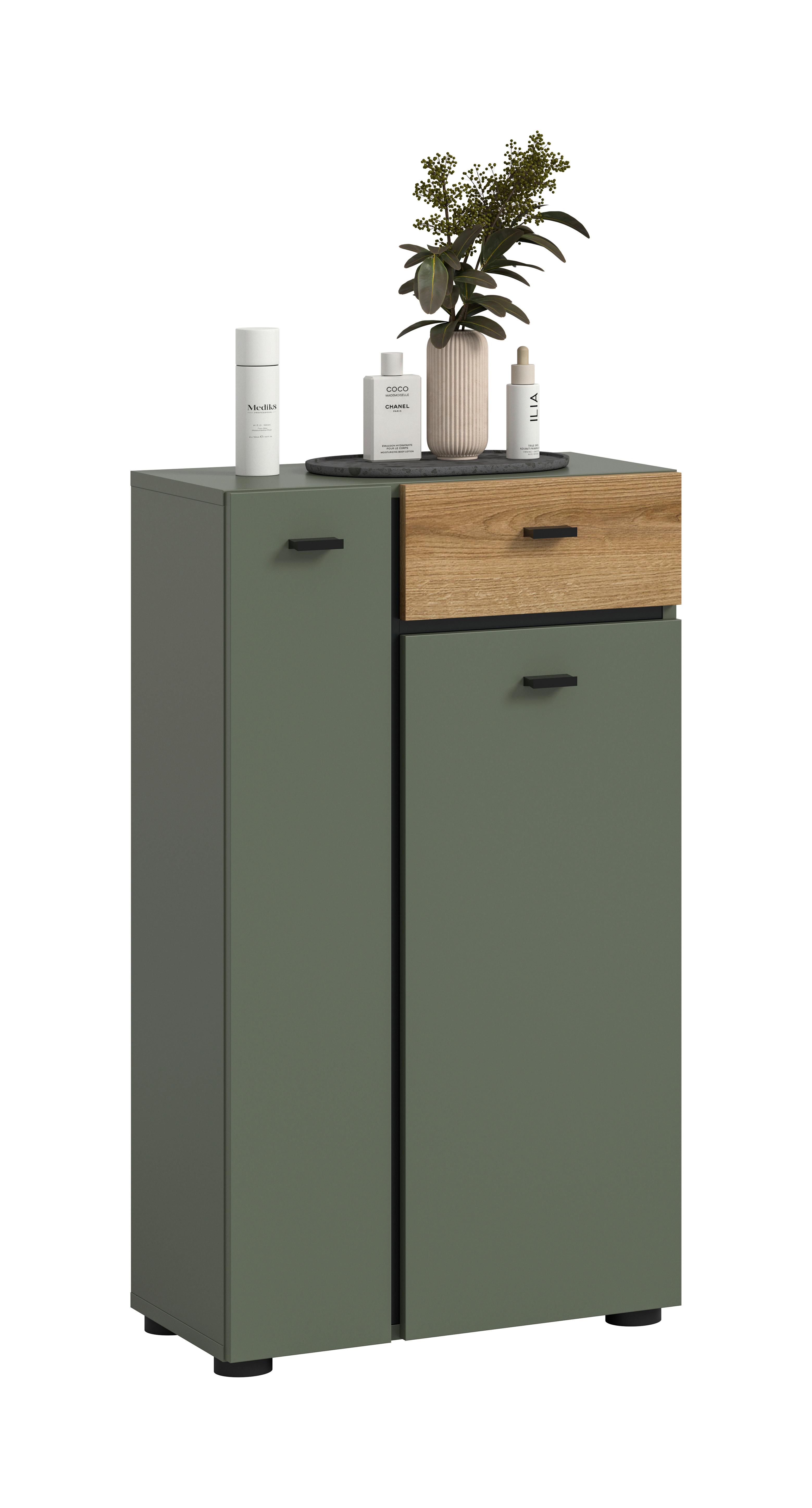 Midischrank Aqua Grün/Eichefarben - Eichefarben/Schwarz, Trend, Holzwerkstoff/Kunststoff (51/91/30cm) - MID.YOU
