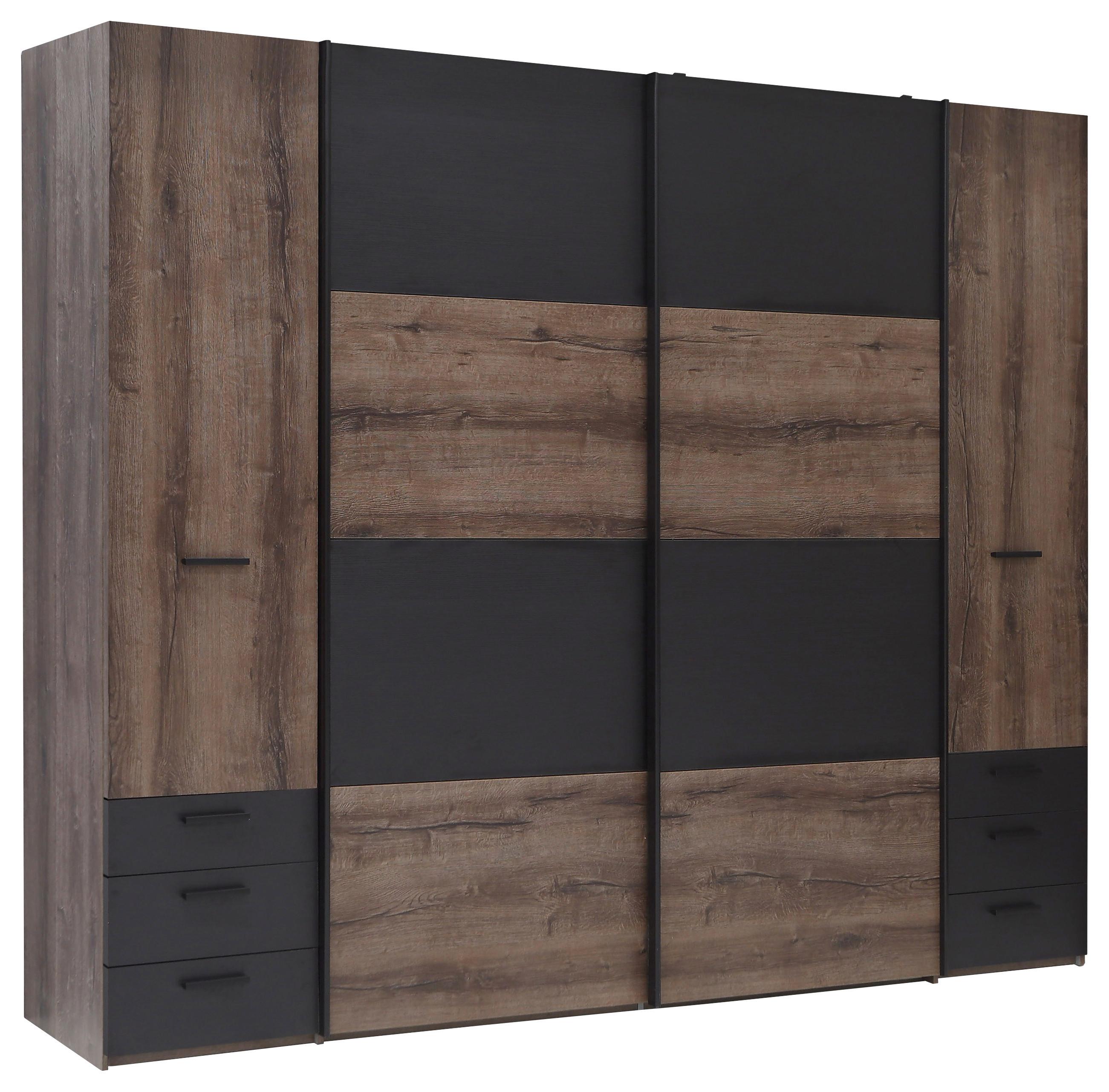 Omara Za Oblačila Baveno, Barva Hrasta, Črna - črna/barve hrasta, Design, kovina/umetna masa (270,3/223/61,2cm) - Carryhome