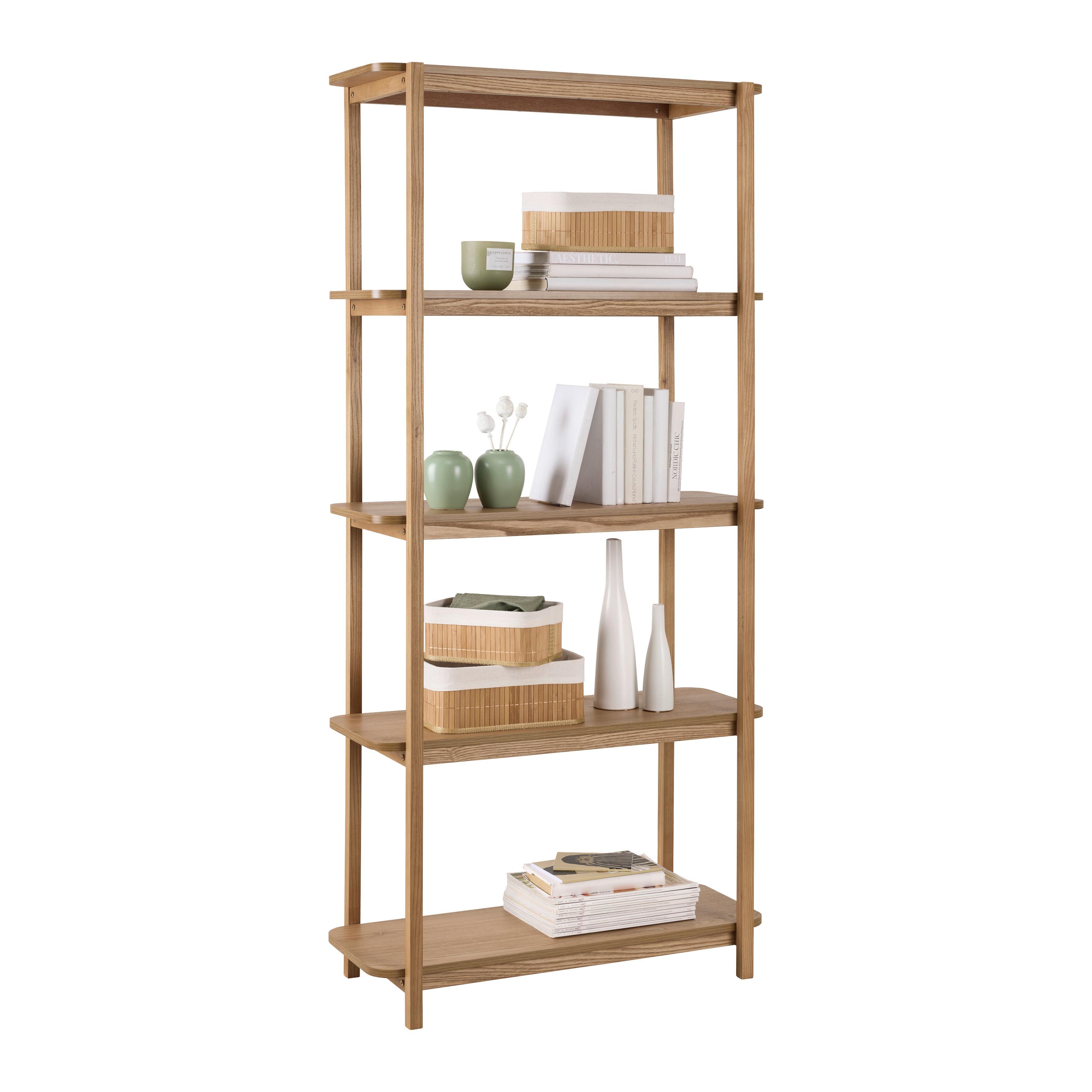 HYLLA KAVOK -EXKLUSIV- - askfärgad/naturfärgad, Natur, trämaterial/trä (80/170/35cm) - Premium Living