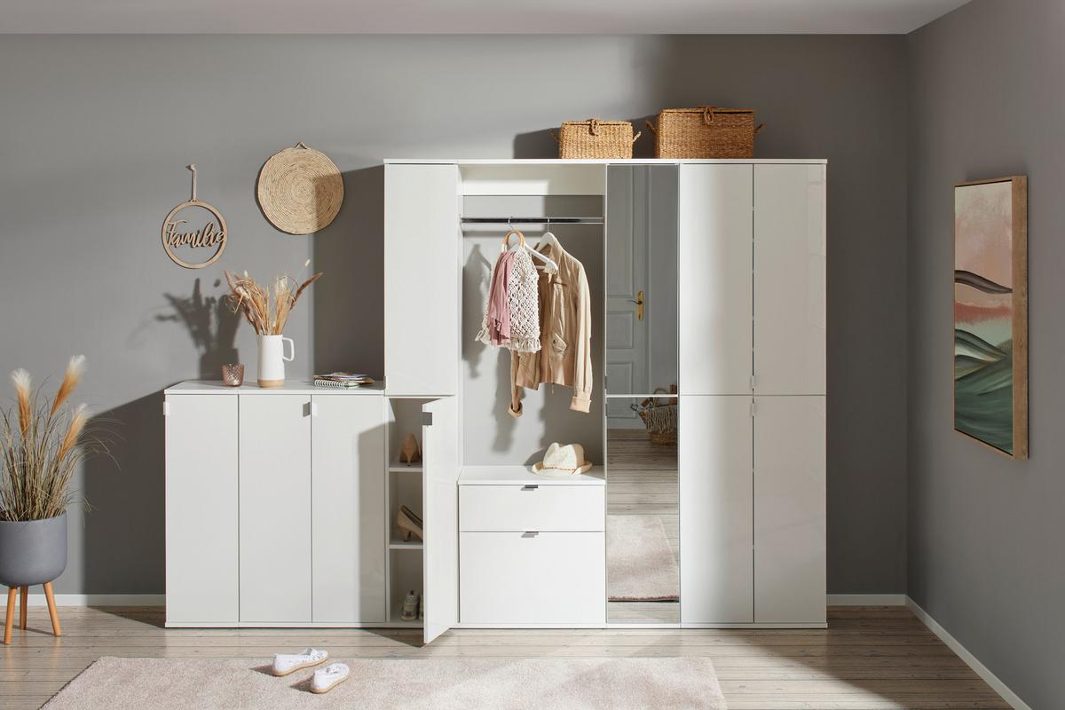 Mehrzweckschrank in Weiß - Weiss Hochglanz/Chromfarben, Modern, Holzwerkstoff/Metall (61/199/34cm) - Based