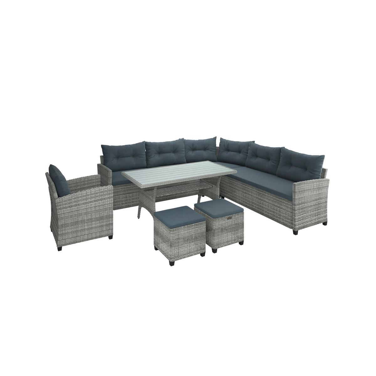 KOMPLET STOŁOWY NA TARAS BILBAO - szary, Modern, tworzywo sztuczne/metal (78kg) - Ambia Garden