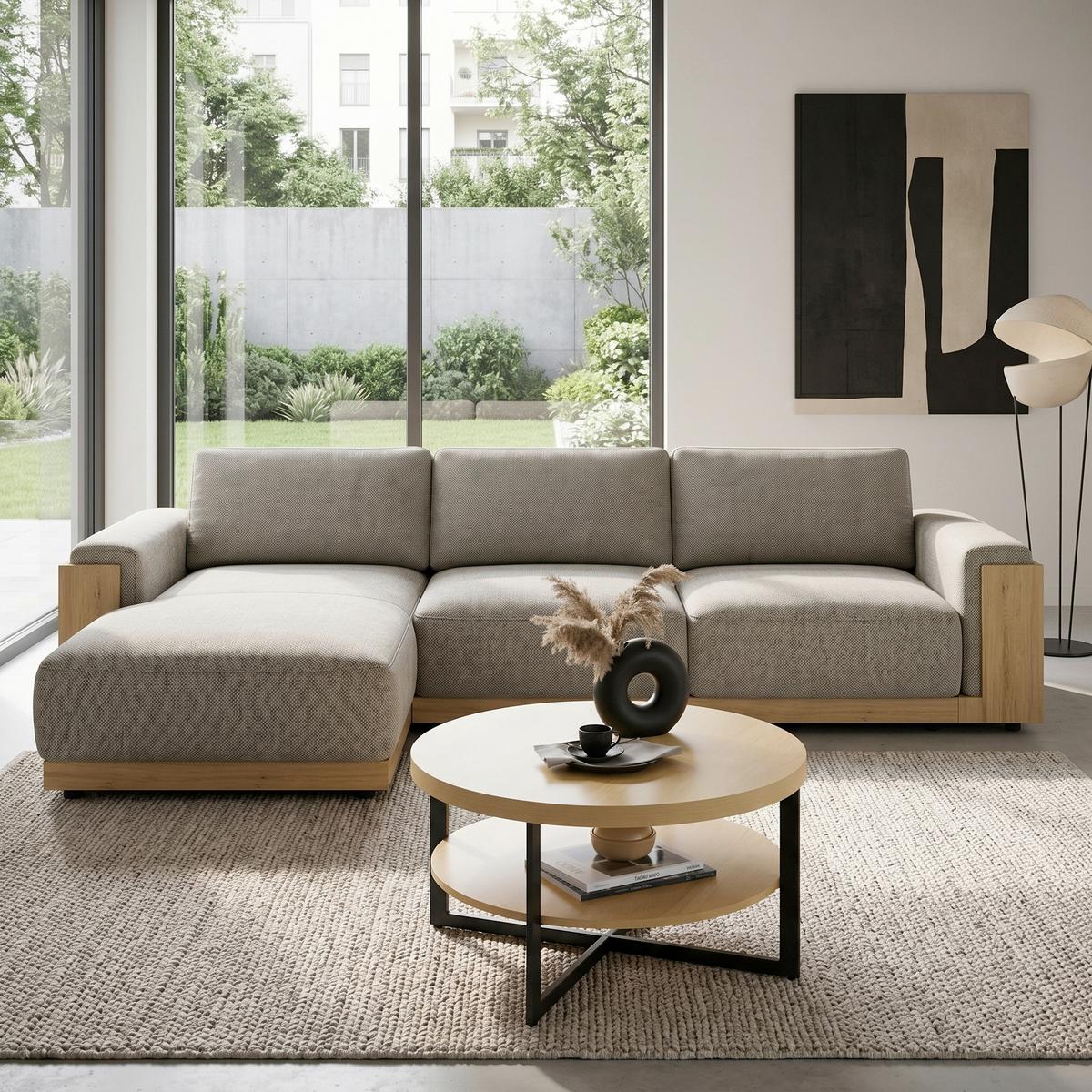 Couchtisch Rondo Schwarz/Eiche Artisan - Schwarz/Eiche Artisan, KONVENTIONELL, Holzwerkstoff/Metall (80/80/40cm) - Mömax