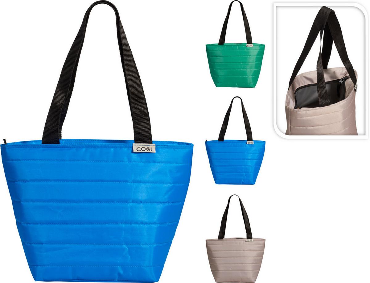 Hűtőtáska Coolbag - bézs/kék, textil (34/16/23cm)