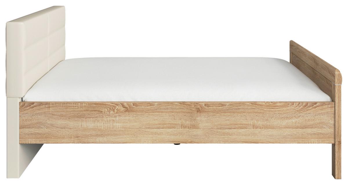 Postelja Evelyn, Barva Hrasta, Barva Šampanjca, 140x200 - barve šampanjca/hrast sonoma, Design, leseni material/tekstil (140/200cm) - Novel