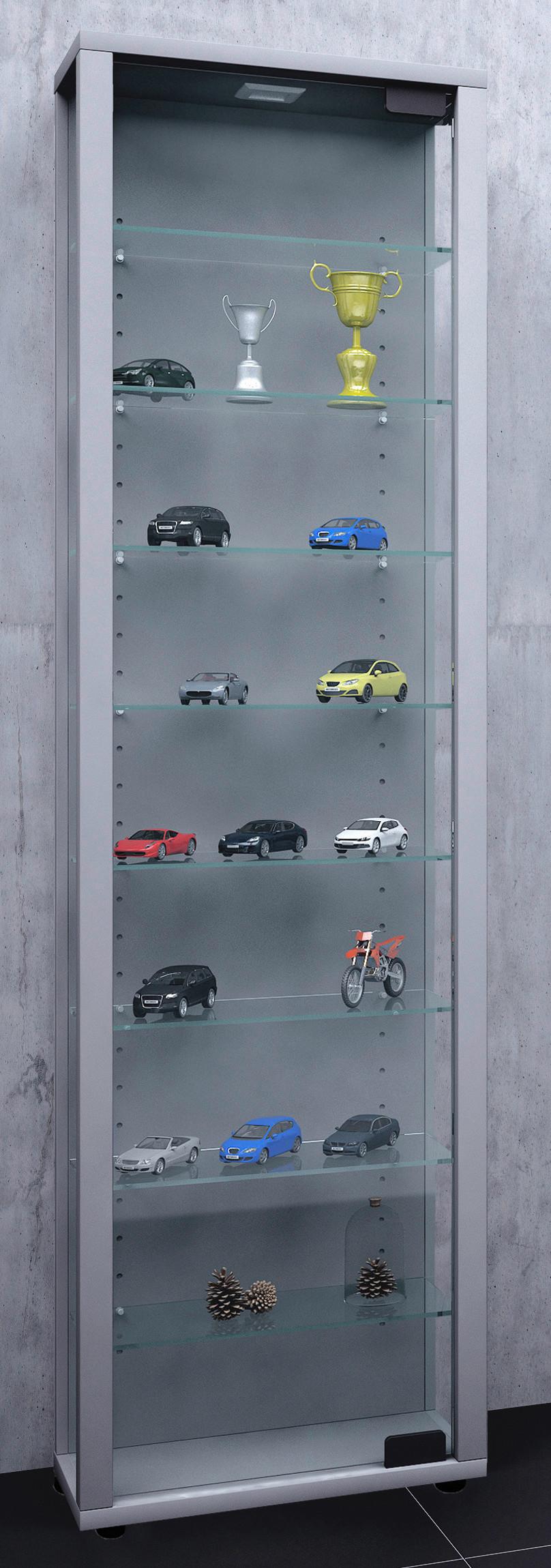 VITRINE EDANA MAXI - Transparent/Silberfarben, Design, Glas/Holzwerkstoff (33/113/18cm) - MID.YOU