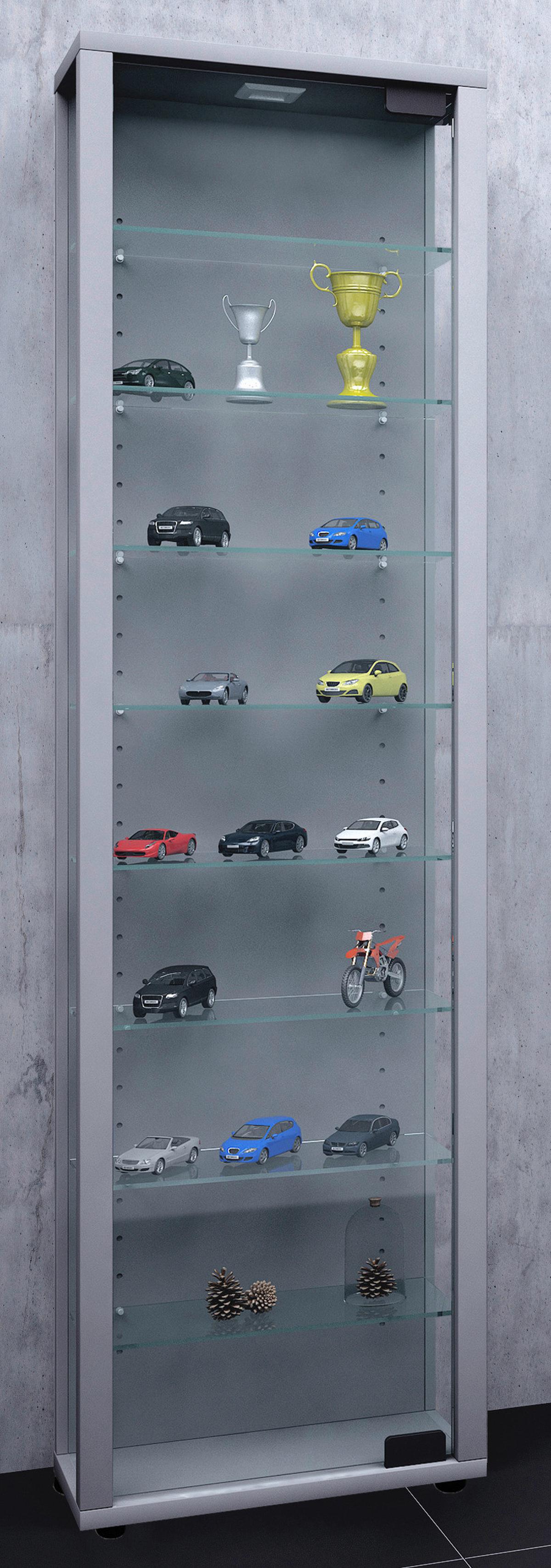 VITRINE EDANA MAXI - Transparent/Silberfarben, Design, Glas/Holzwerkstoff (33/113/18cm) - MID.YOU