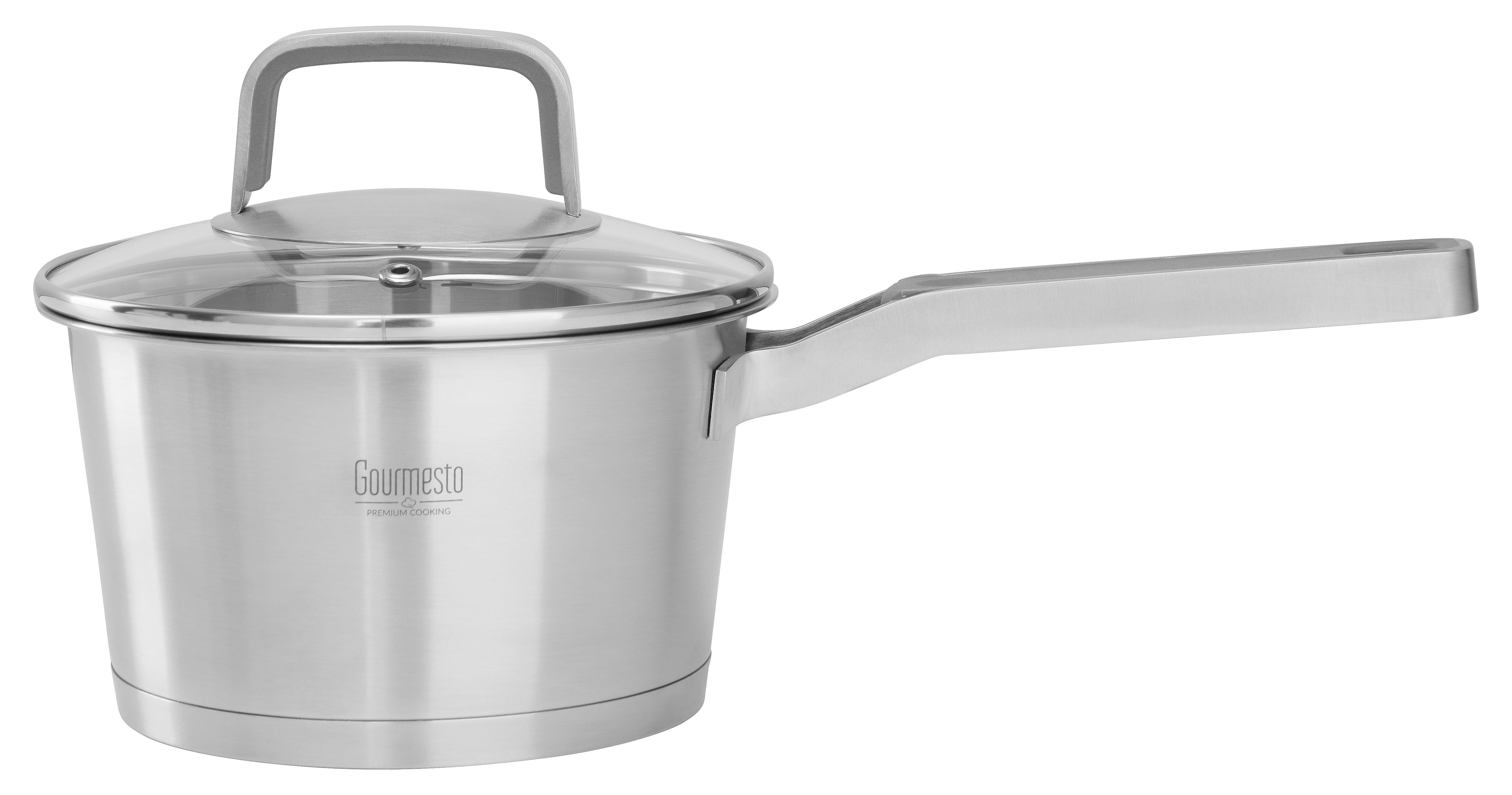 Stielkasserolle Silver Line ca. 1,6l - Klar/Edelstahlfarben, Konventionell, Glas/Metall (16/9,5cm) - Gourmesto