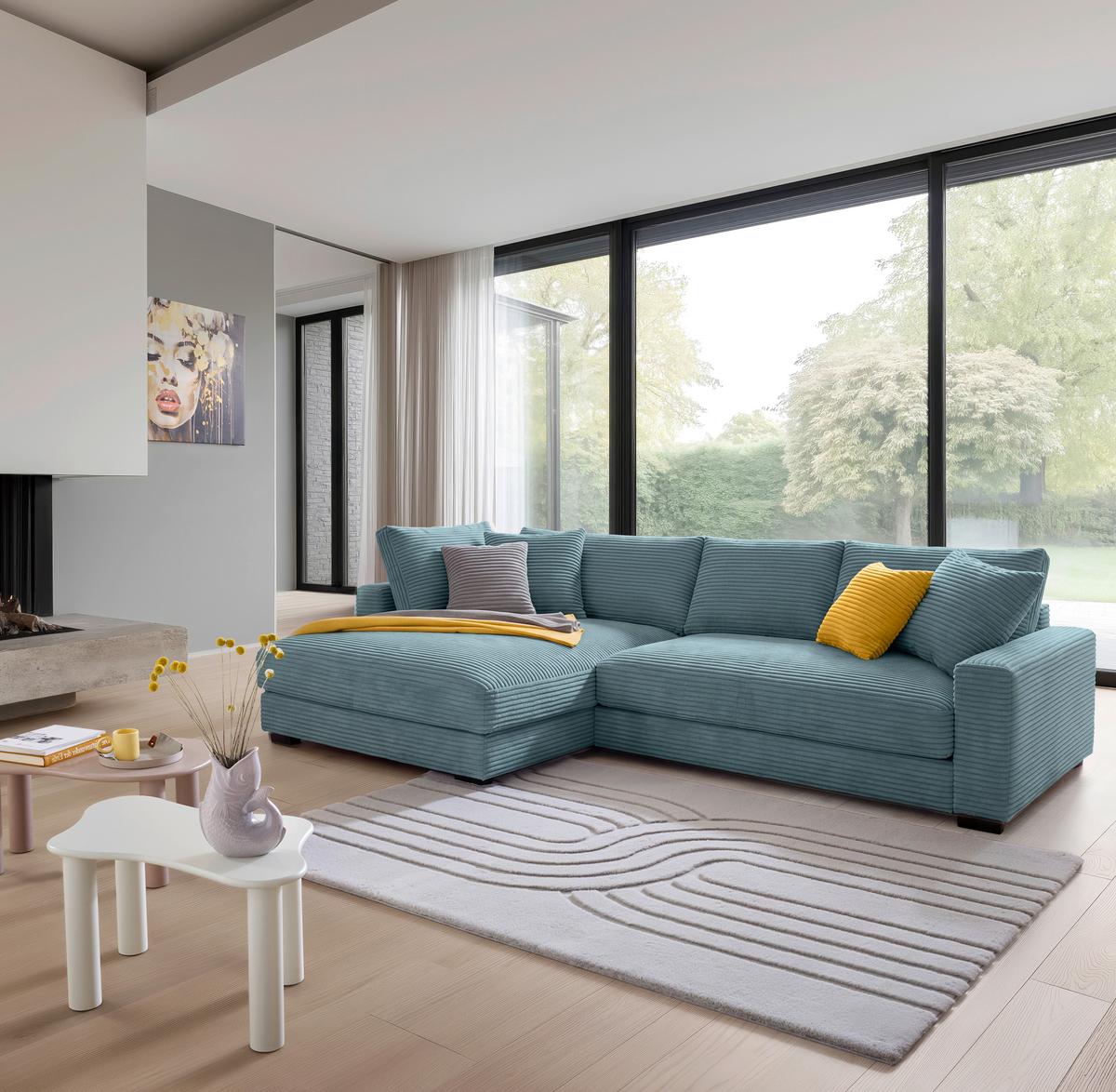 Ecksofa Pedro Petrol - Petrol/Schwarz, MODERN, Kunststoff/Textil (190/300cm) - Mömax