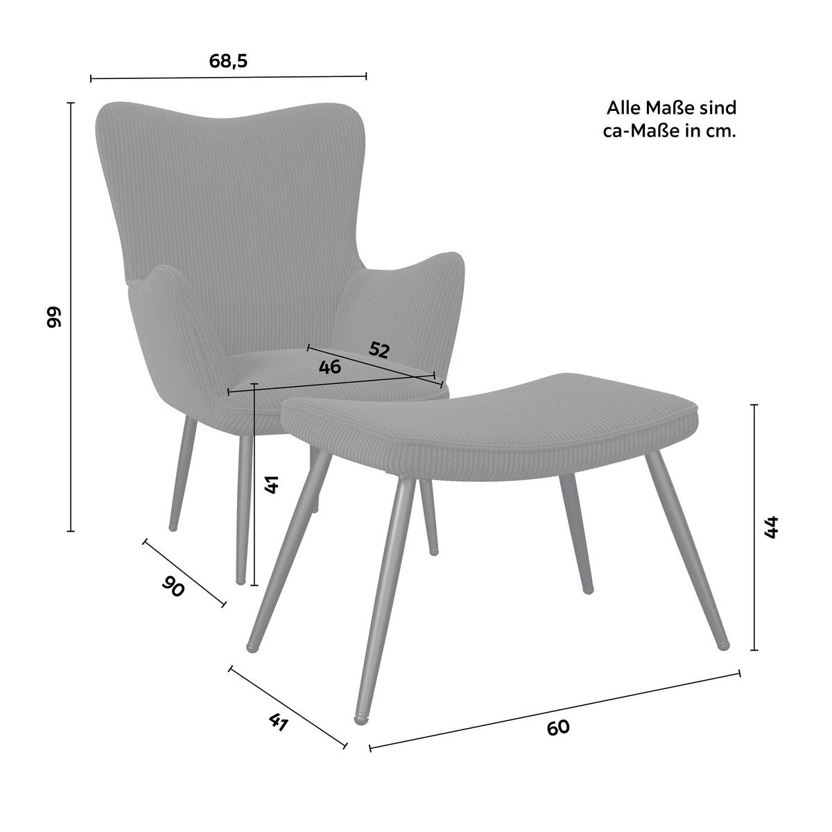 Počivalnik Aurora, Črna, S Taburejem - črna, Moderno, kovina/tekstil (68,5/99/90cm) - Bessagi Home