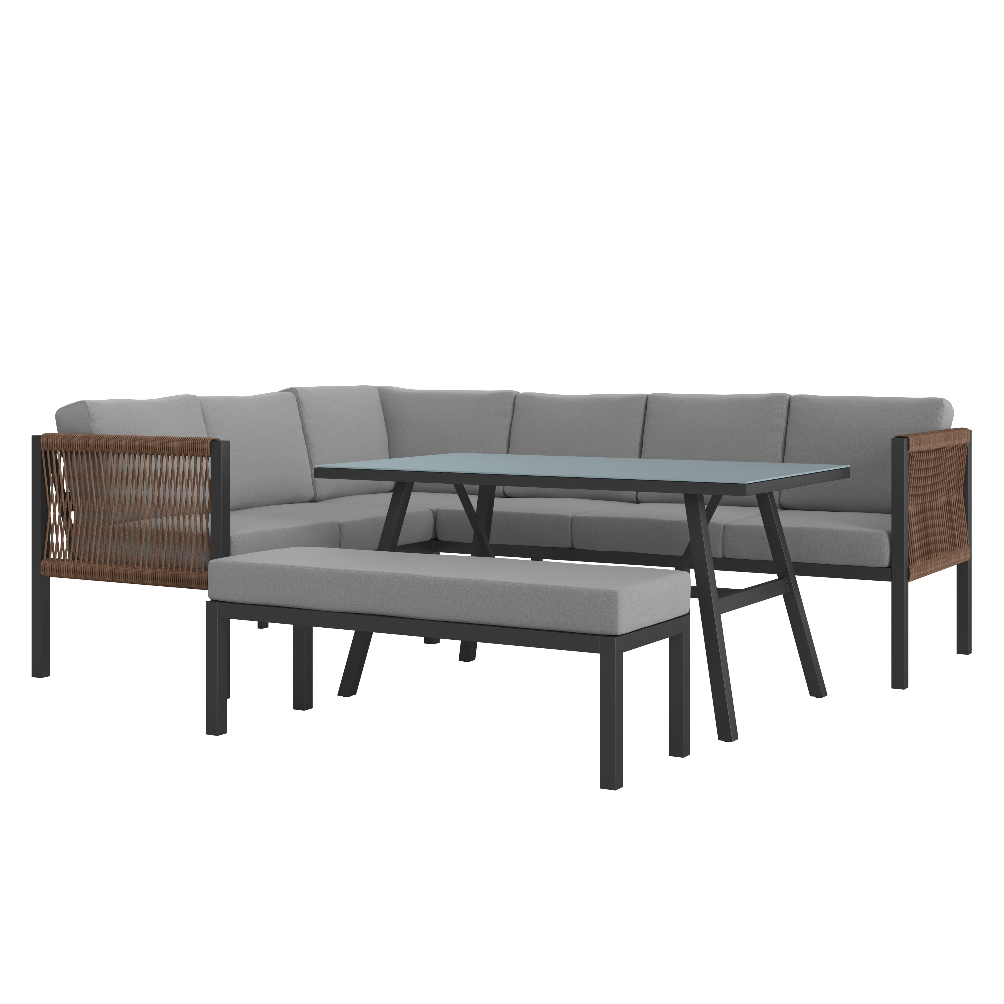 Loungegarnitur-Set Eliza Anthrazit - Dunkelgrau/Hellgrau, MODERN, Glas/Kunststoff (166/73/75cm) - Mömax