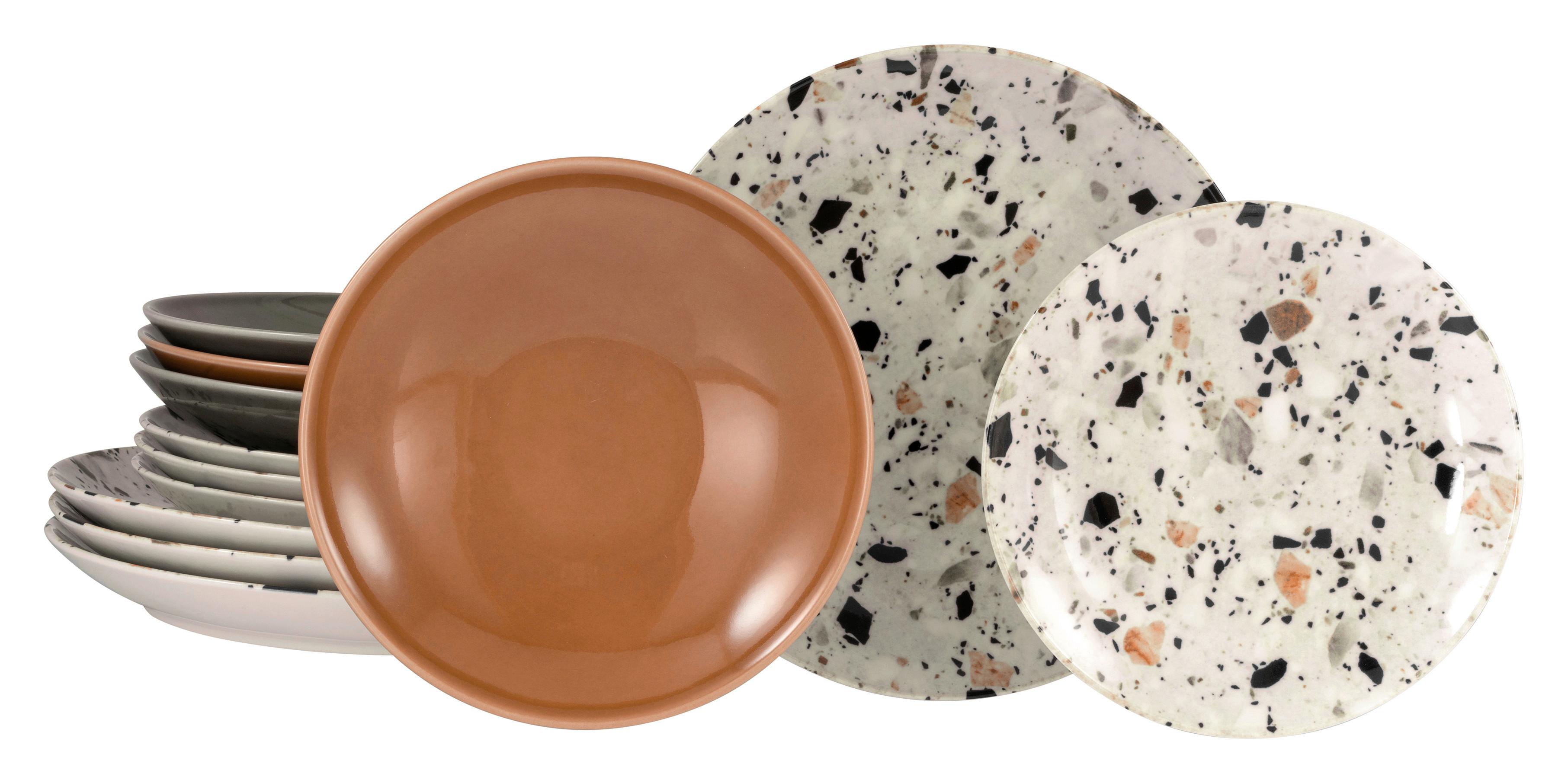 Jedilni Servis Terrazzo Mix, 12-Delni - siva/barve korale, Basics, keramika - Creatable