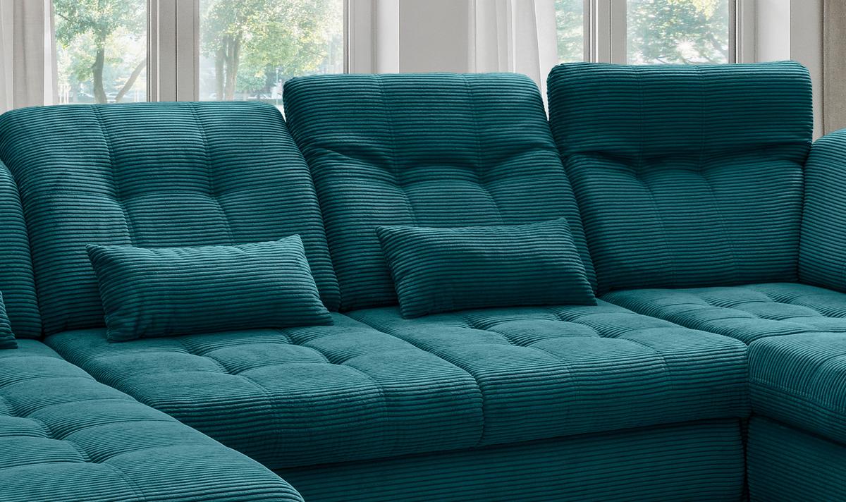 Wohnlandschaft Rigatti Petrol Cord mit Bettkasten - Petrol/Schwarz, MODERN, Textil/Metall (184/387/252cm) - Livetastic