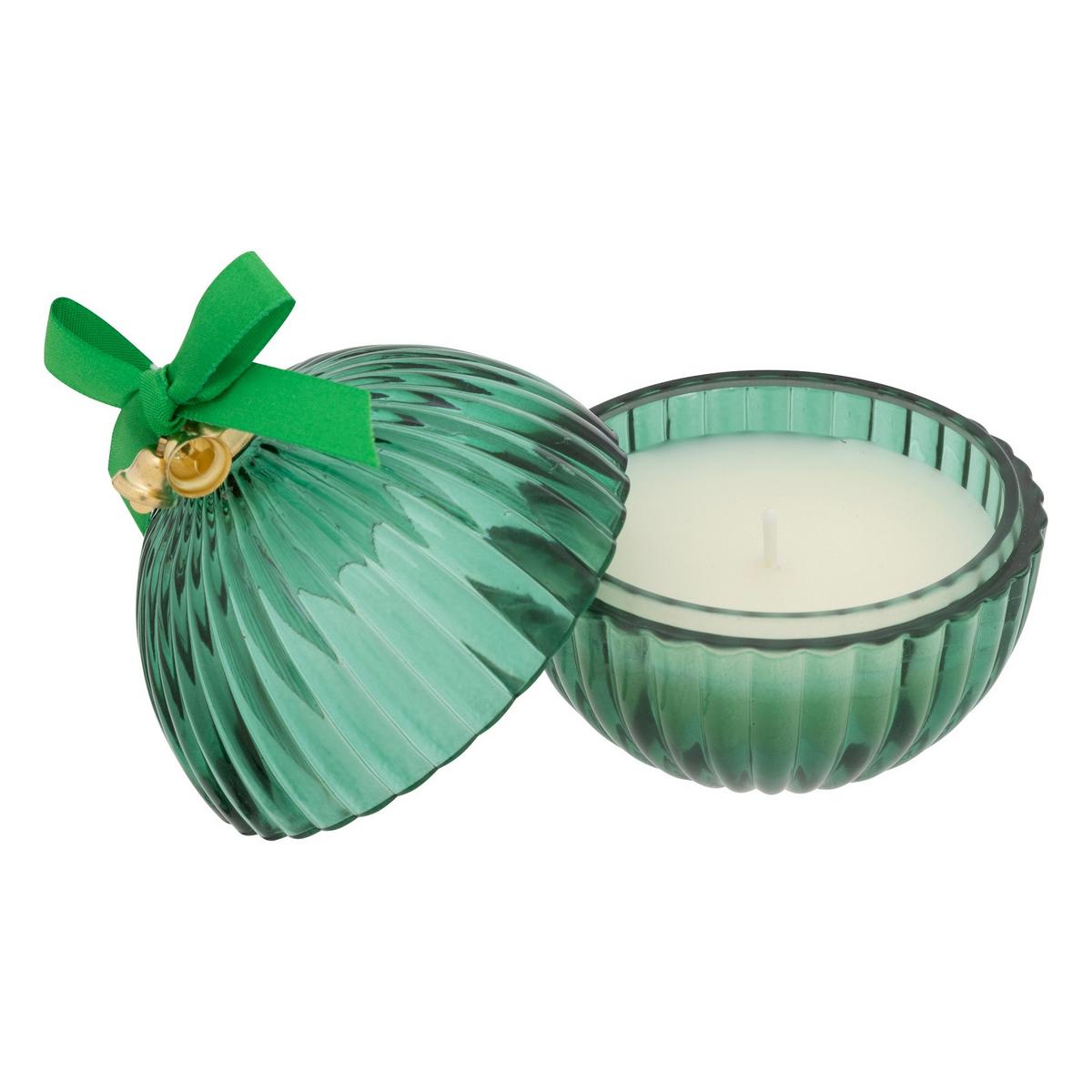 Lumânare în pahar de sticlă Ball, cca. 50 g - verde închis/alb, Modern, sticlă/materiale naturale (7,9/8,6cm)