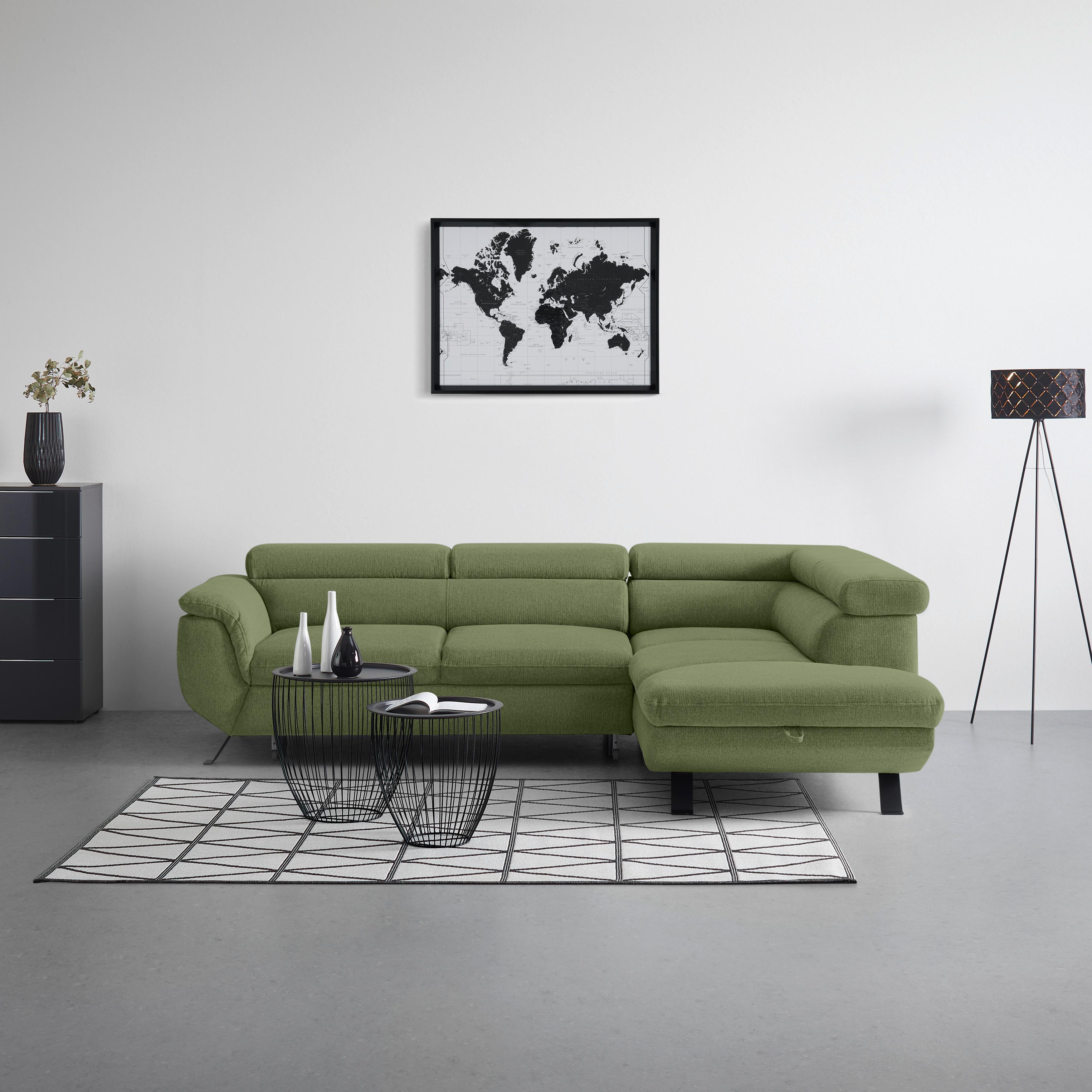 Ecksofa Raven Olivgrün - Schwarz/Olivgrün, MODERN, Textil/Metall (257/198cm) - Mömax