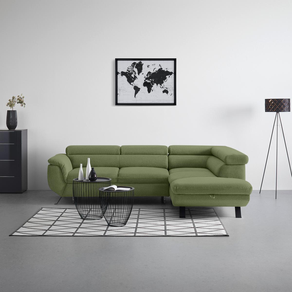 Kutna Garnitura Raven - maslinasto zelena/crna, Moderno, tekstil/metal (257/76-92/96cm) - Modern Living