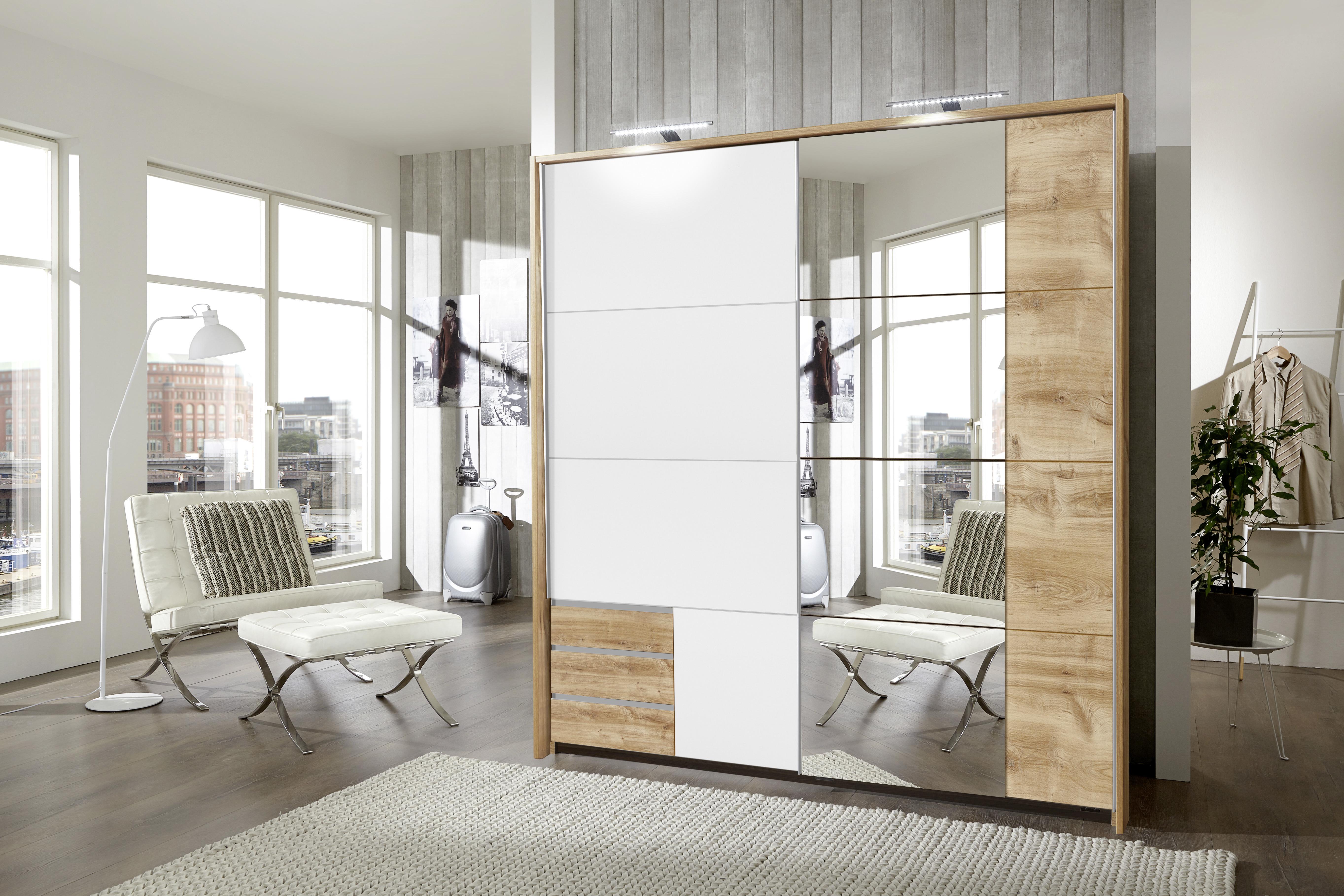 Omara Z Drsnimi Vrati Emden - barve hrasta/bela, Moderno, leseni material (180/198/64cm) - Mömax