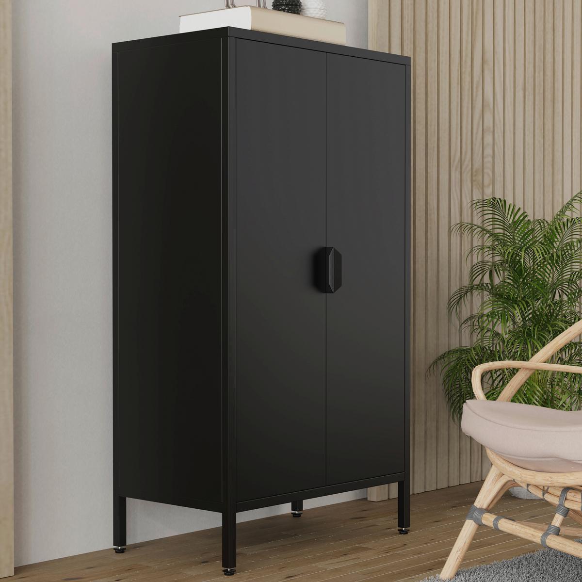 Highboard Flokas M Schwarz - Schwarz, Design, Metall (60/110/35cm) - MID.YOU