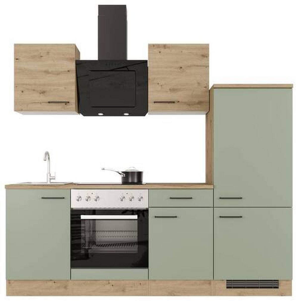 Kuhinjski Blok Cara, Zelena, Hrast - črna/zelena, Moderno, kovina/leseni material (220cm) - FlexWell