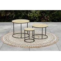 OGRODOWY STOLIK BOCZNY-ZESTAW SALERNO - kolor akacjowy/czarny, Modern, metal/drewno (76/56/36/50/45/40/76/56/36cm) - Ambia Garden