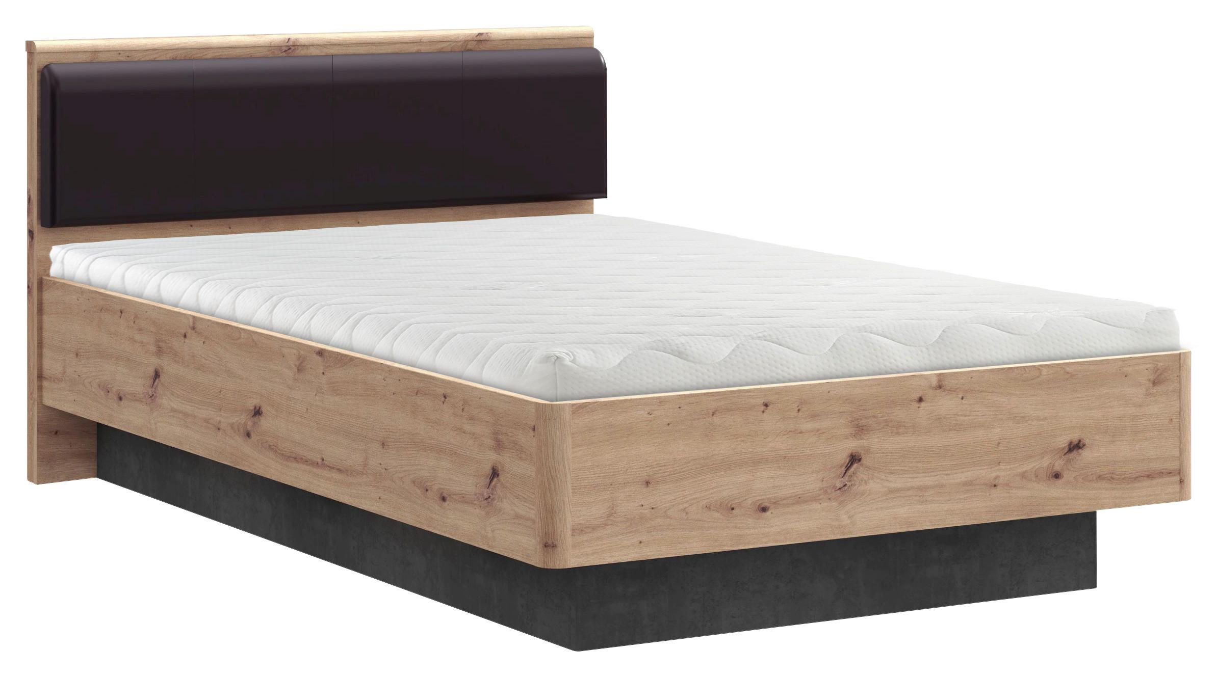Postelja Raven, Barva Hrasta, Temno Siva, 140x200 - temno siva/črna, Design, leseni material/tekstil (140/200cm) - Carryhome