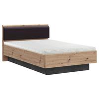 Postelja Raven, Barva Hrasta, Temno Siva, 140x200 - temno siva/črna, Design, leseni material/tekstil (140/200cm) - Carryhome
