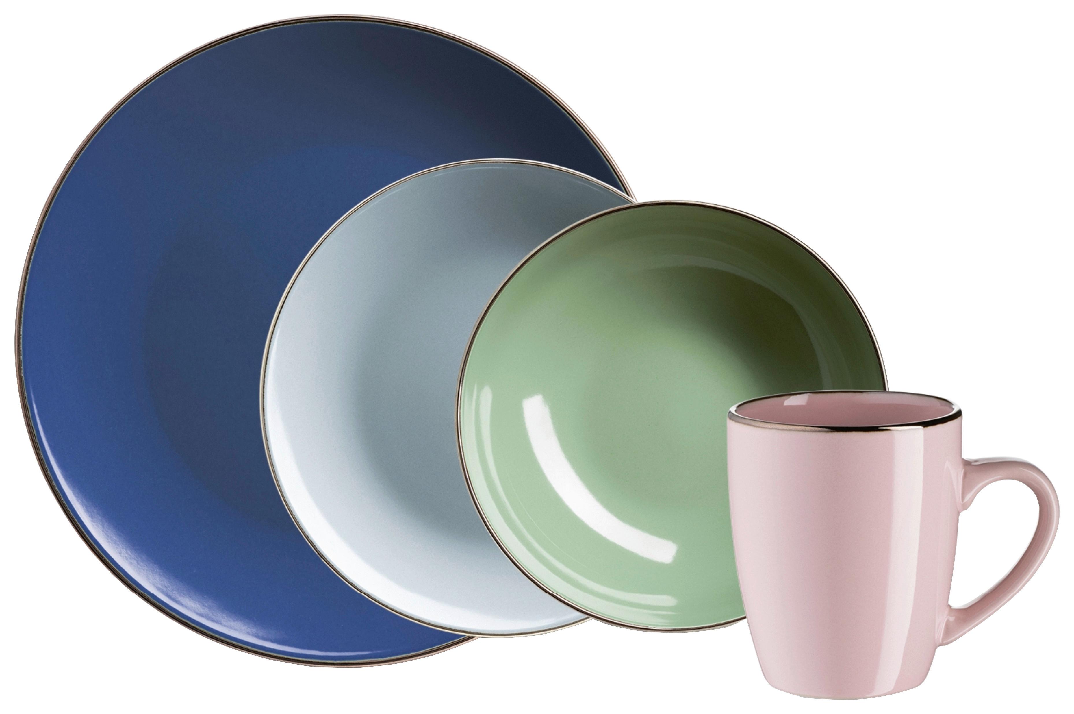 Kombiservice Mäser-Metallic Multicolor, 16-teilig - Multicolor, KONVENTIONELL, Keramik (28,4/29,0/23,0cm) - Mäser