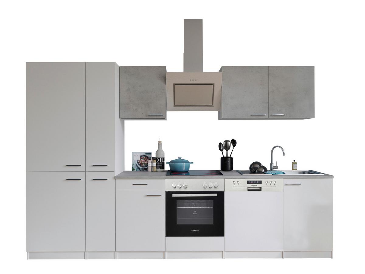 Küchenblock Malia mit Geräten ca. 310 cm Weiß/Hellgrau - Edelstahlfarben/Hellgrau, Basics, Holzwerkstoff/Metall (310cm) - Respekta