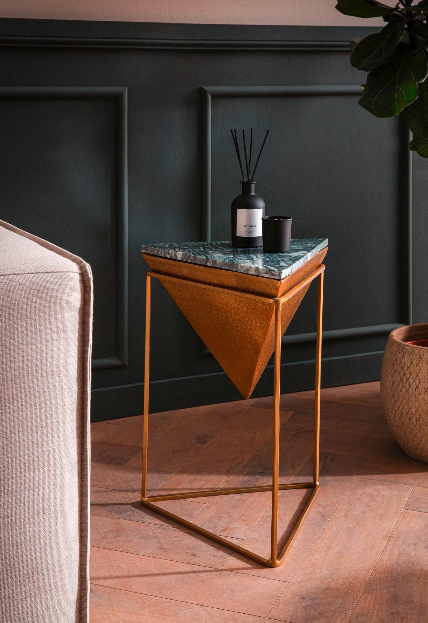BEISTELLTISCH WL7.213 - Goldfarben/Grün, Design, Stein/Metall (37/37/53cm) - Livetastic