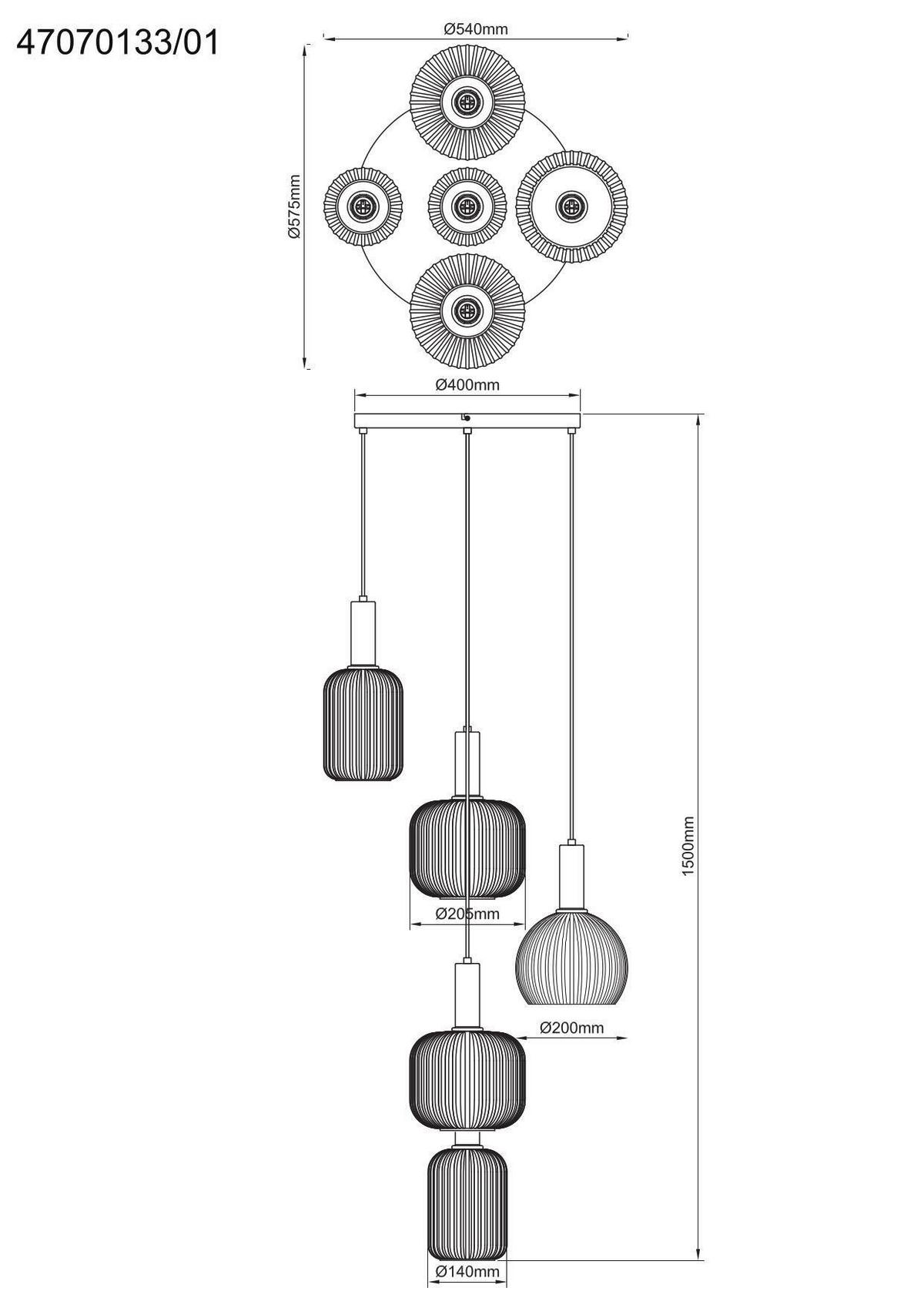Svjetiljka Viseća Scher - bijela/zlatne boje, Moderno, staklo/metal (54/57,5/150cm)