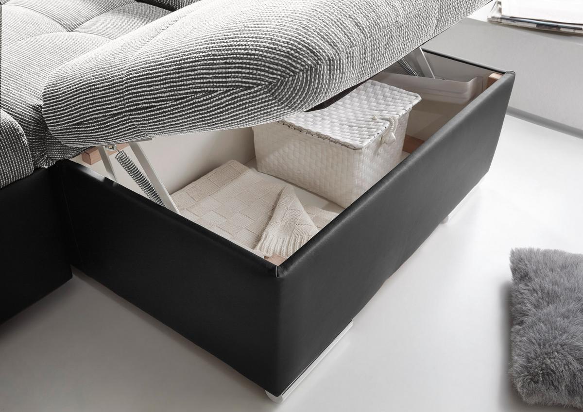 Wohnlandschaft Jakarta U inkl. Kissen Schwarz/Silber - Silberfarben/Schwarz, MODERN, Holzwerkstoff/Textil (170/324/218cm) - MID.YOU