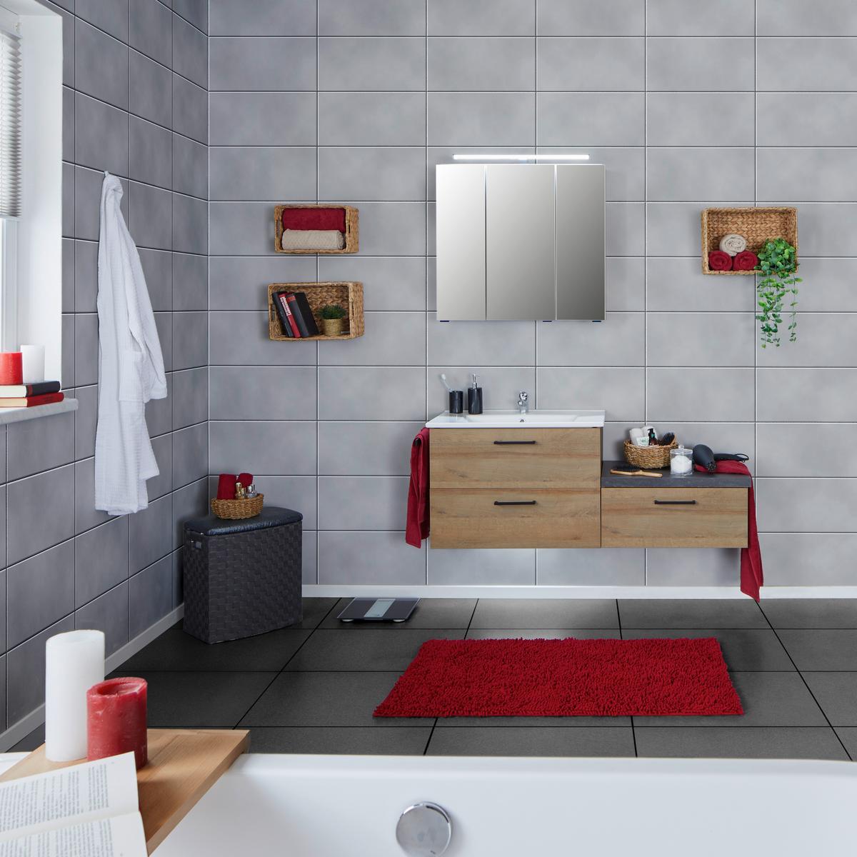 Waschbeckenunterschrank Bavelli B: 72 cm Eiche Dekor - Eichefarben/Schwarz, KONVENTIONELL, Holzwerkstoff (72/52/44cm)