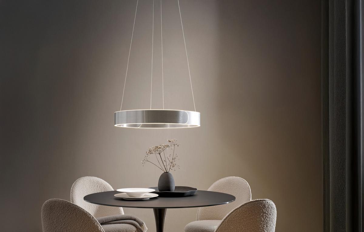 LAMPA WISZĄCA LED OTIS *DK* - kolor aluminiowy, Design, metal (63/64/150cm) - Dieter Knoll