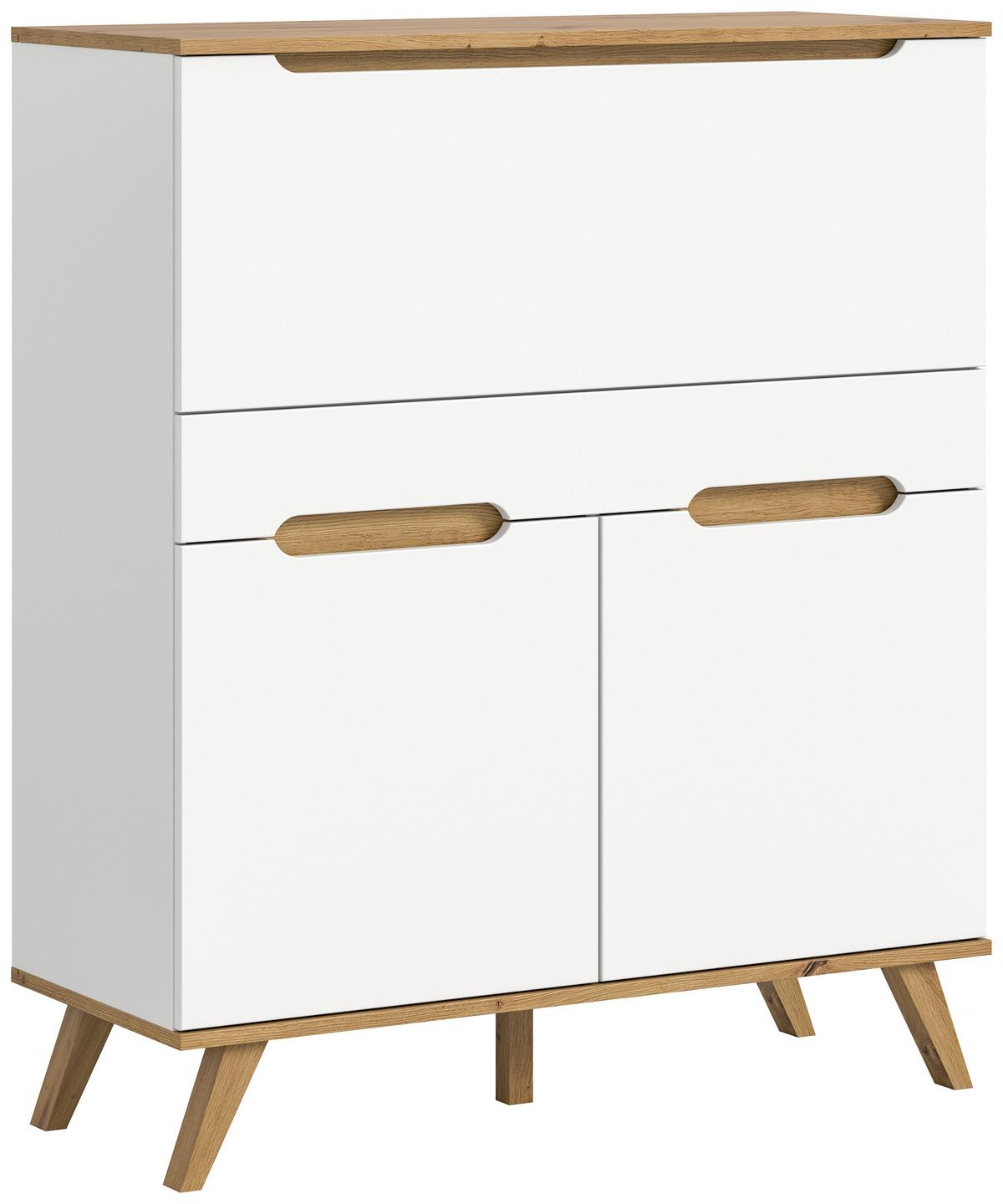 Komoda Stockholm - bijela/boje hrasta, Design, drvni materijal (100/118/40cm) - Modern Living