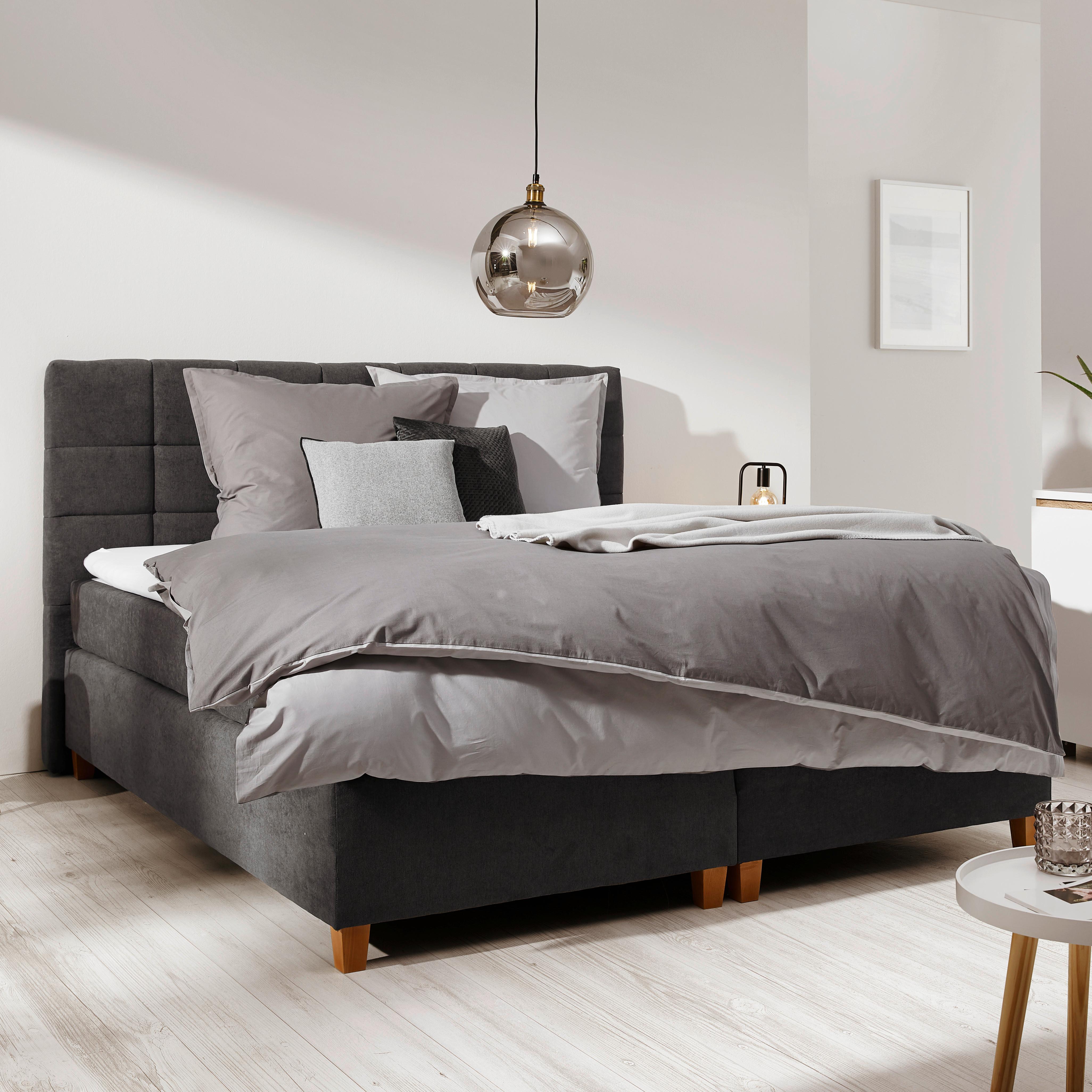Pat tip boxspring Jerry cca 180X200 gri cu topper - gri închis, Modern, lemn/textil (180/200cm) - Bessagi Home