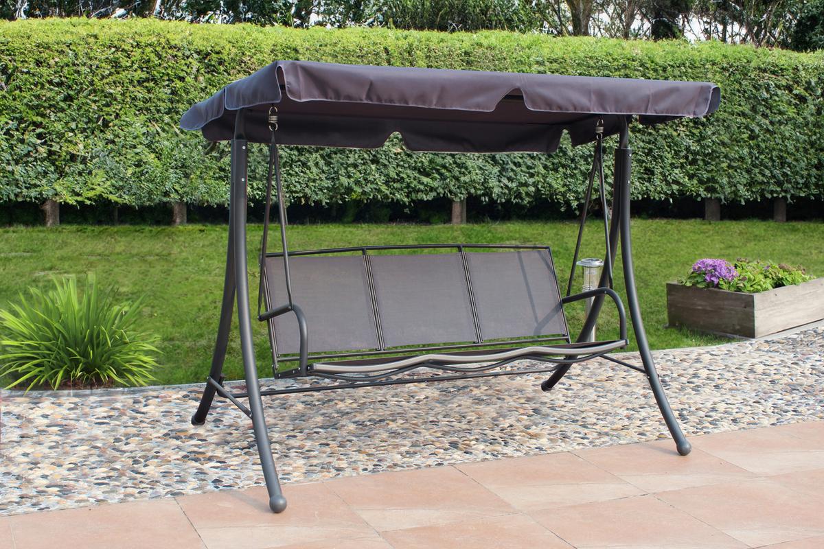 Hollywoodschaukel Anna Grau/Schwarz - Schwarz/Grau, Basics, Kunststoff/Metall (201/159/130cm) - Gardenson