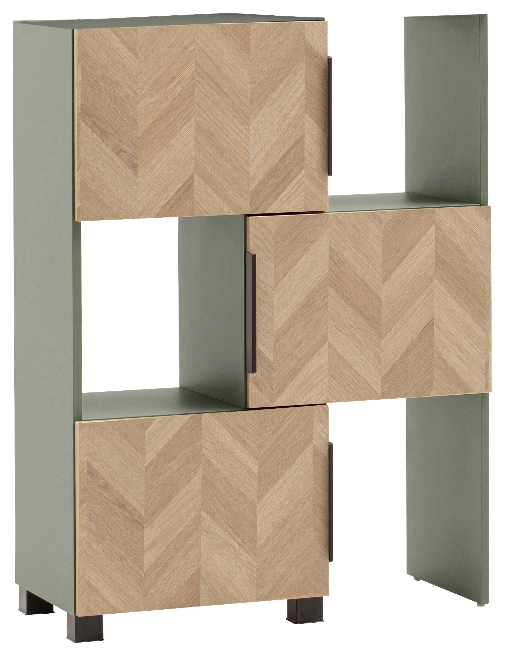 Regal Piazza Grün/Eichefarben - Eichefarben/Schwarz, MODERN, Holzwerkstoff/Kunststoff (78/101,6/34,7cm) - Mömax