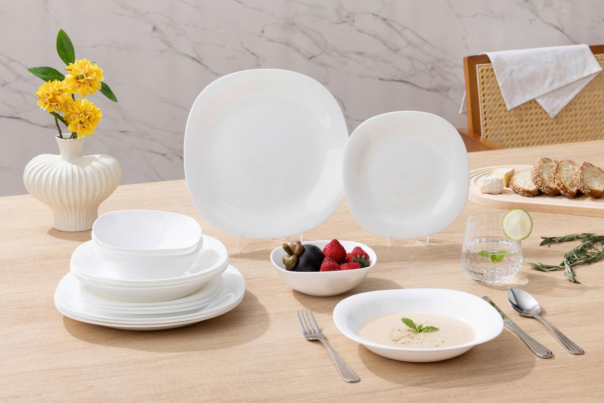 ZASTAWA STOŁOWA VETRO QUADRATO BIANCO - biały, Basics, szkło - Boxxx