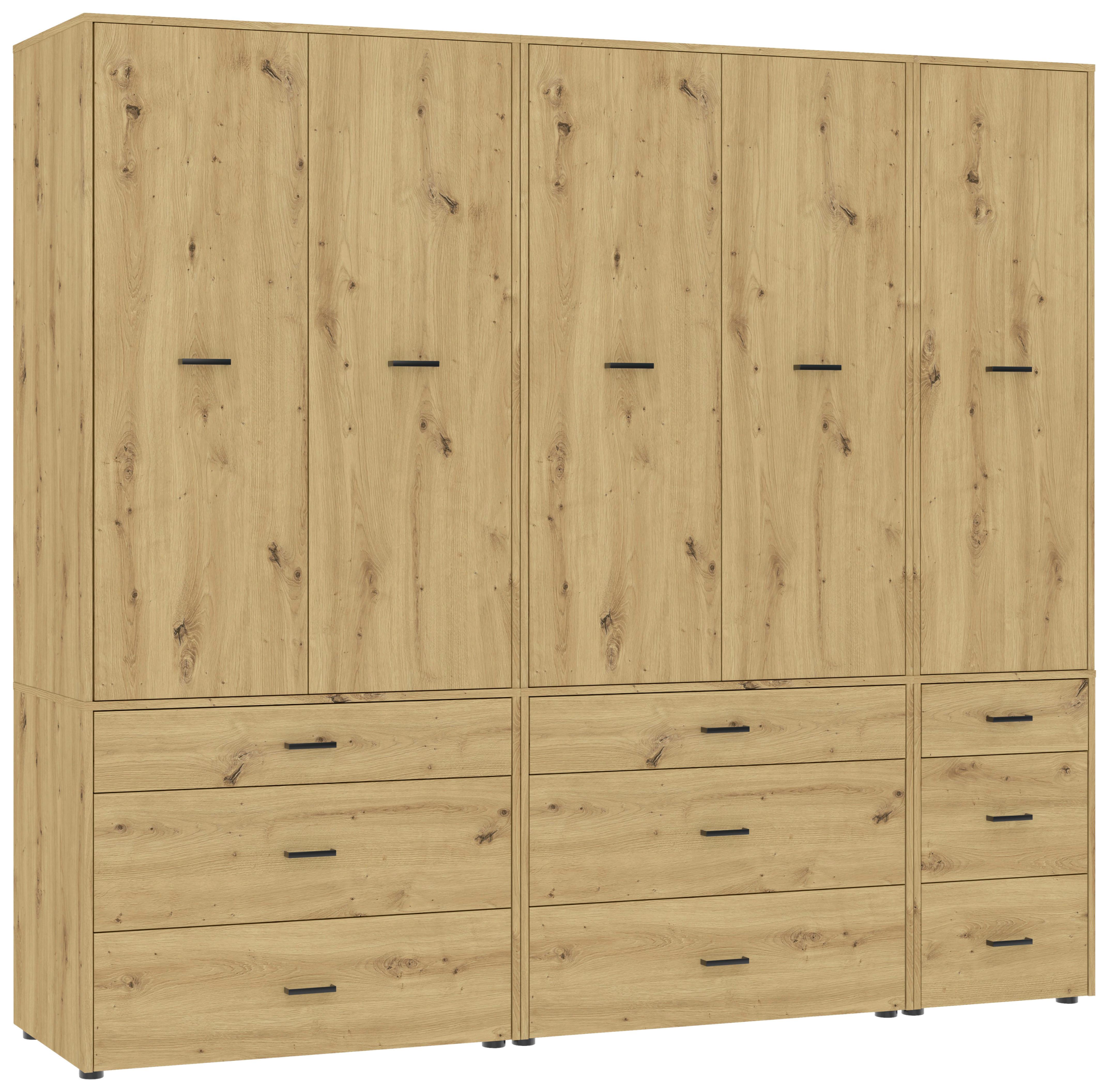 Kleiderschrank Kivo Eiche Artisan - Schwarz/Eiche Artisan, Basics, Holzwerkstoff/Kunststoff (225/199,6/52,1cm) - Based