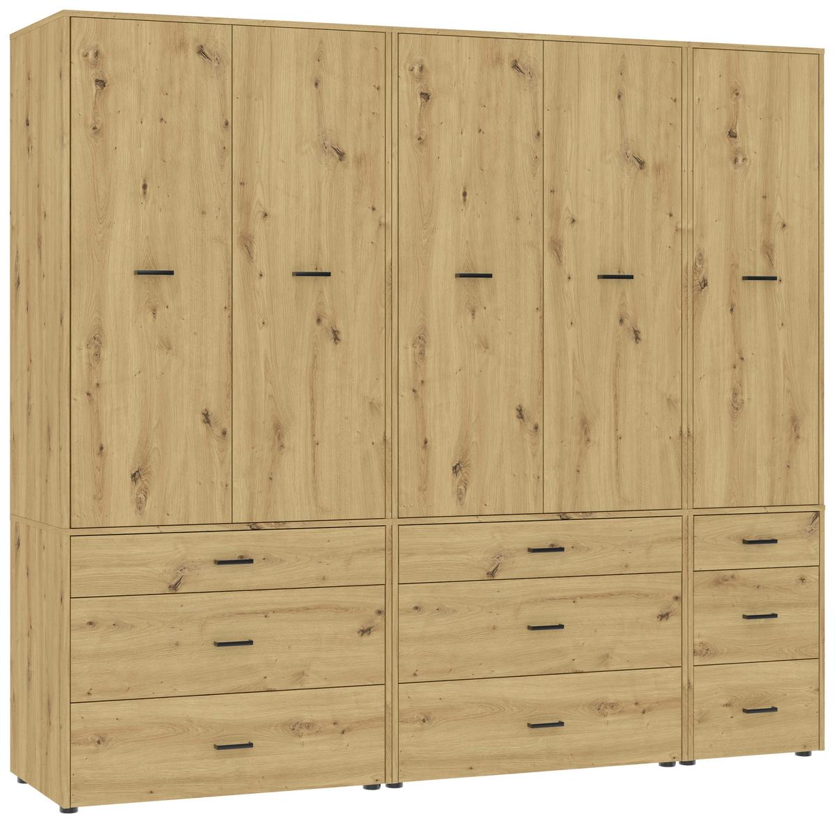 Kleiderschrank Kivo Eiche Artisan - Schwarz/Eiche Artisan, Basics, Holzwerkstoff/Kunststoff (225/199,6/52,1cm) - Based