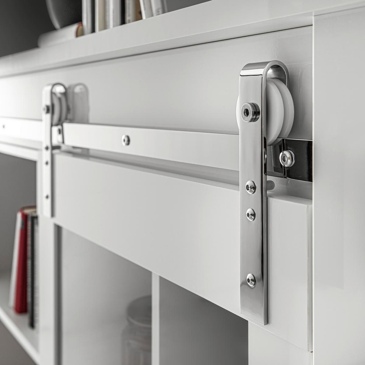 Wohnwand Daytona Weiß/Weiß Hochglanz - Chromfarben/Weiß Hochglanz, Design, Holzwerkstoff/Metall (349/200/43cm) - Livetastic