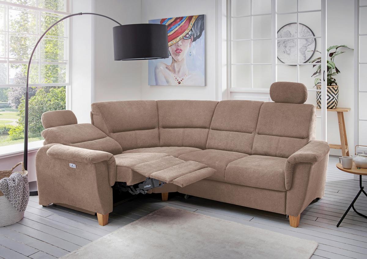 Wohnlandschaft Parole Hellbraun Struktur - Hellbraun/Wildeiche, KONVENTIONELL, Holz/Textil (186/237cm) - Livetastic