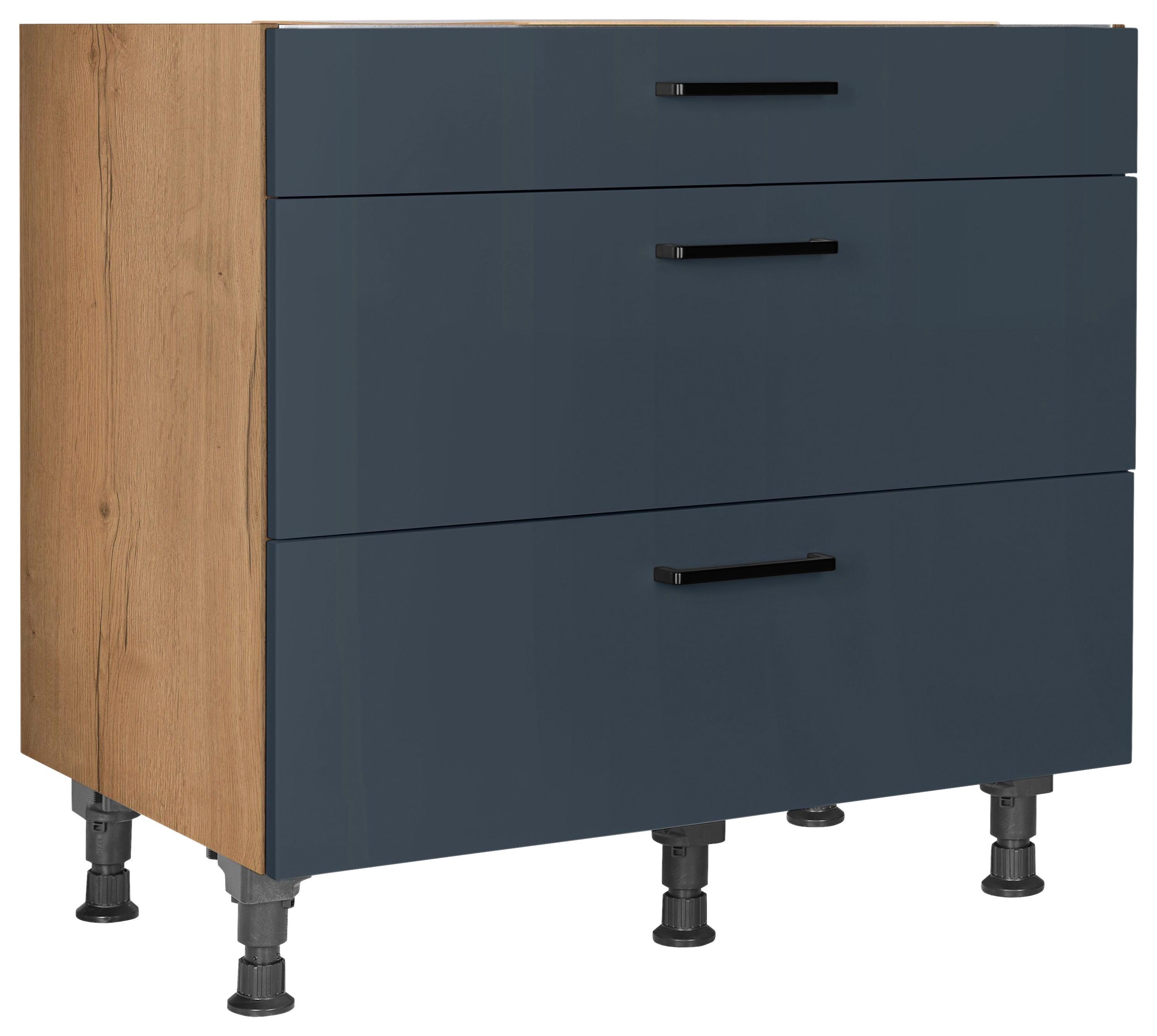 Kochfeldumbauschrank Easytouch Blau - Blau/Eichefarben, MODERN, Holzwerkstoff/Metall (90,0/87,0/56,0cm) - Nobilia